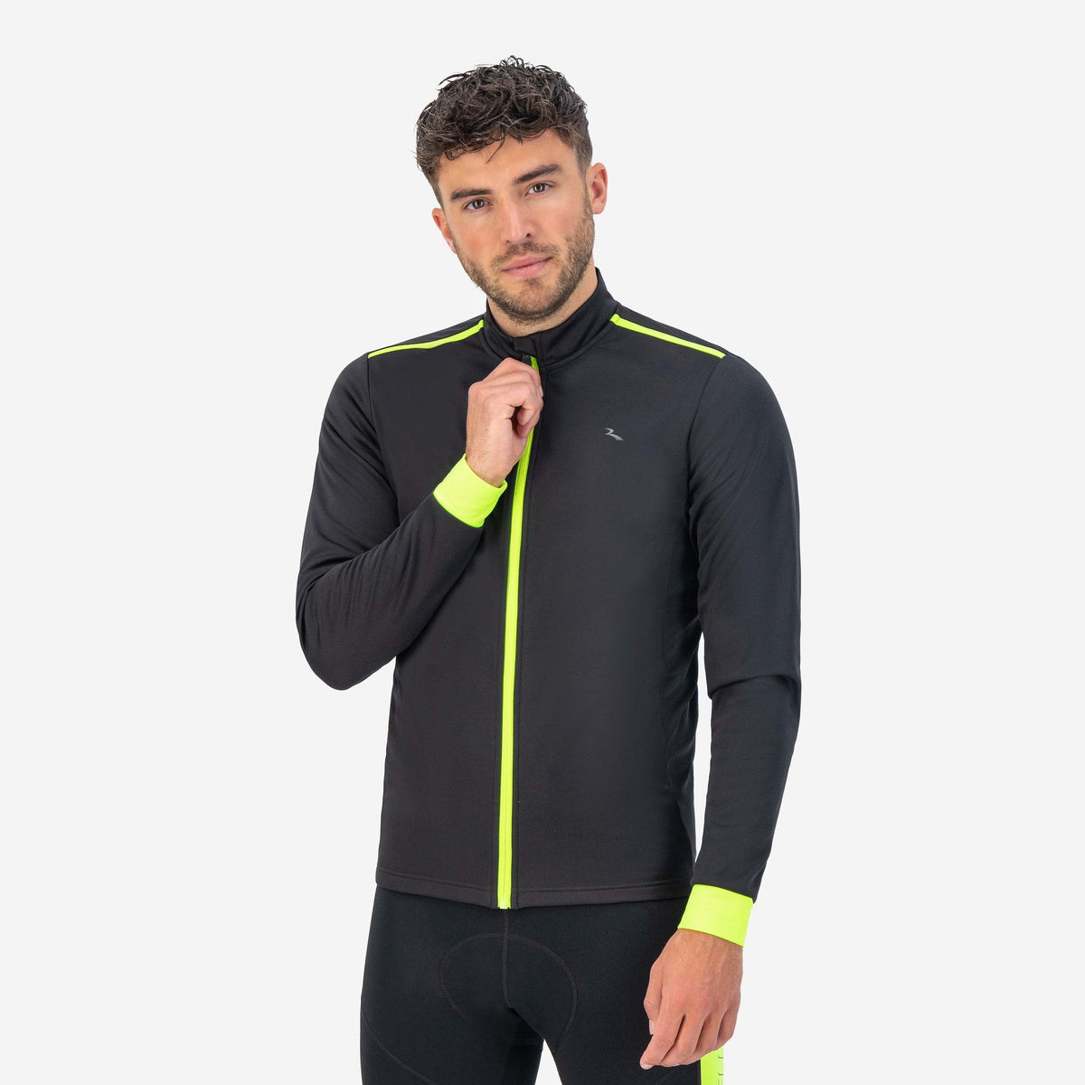 Rogelli Core fietsjack heren zwart en geel gedragen voorkant.