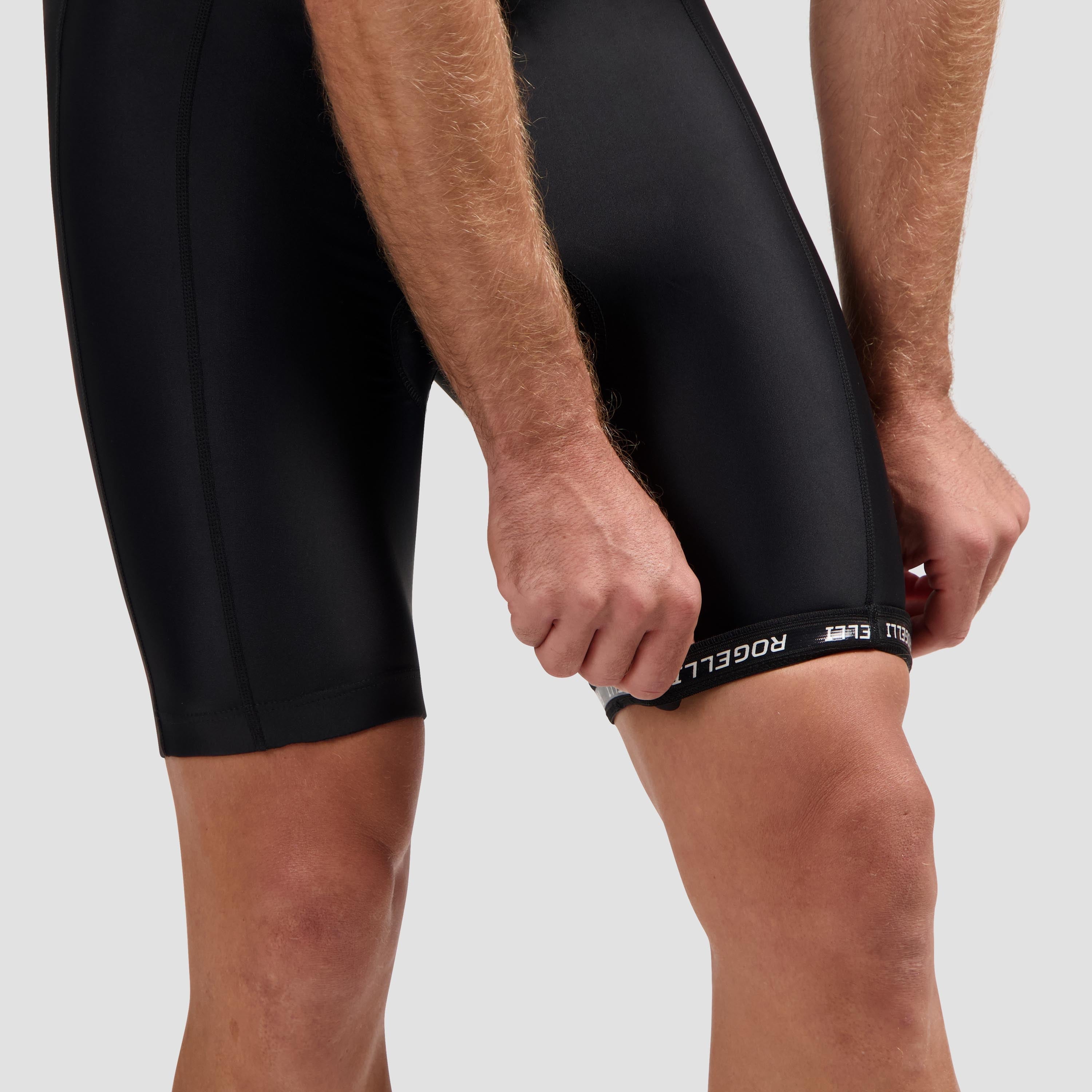 Detail broekspijk van Florida triathlonpak zonder mouwen zwart en rood.