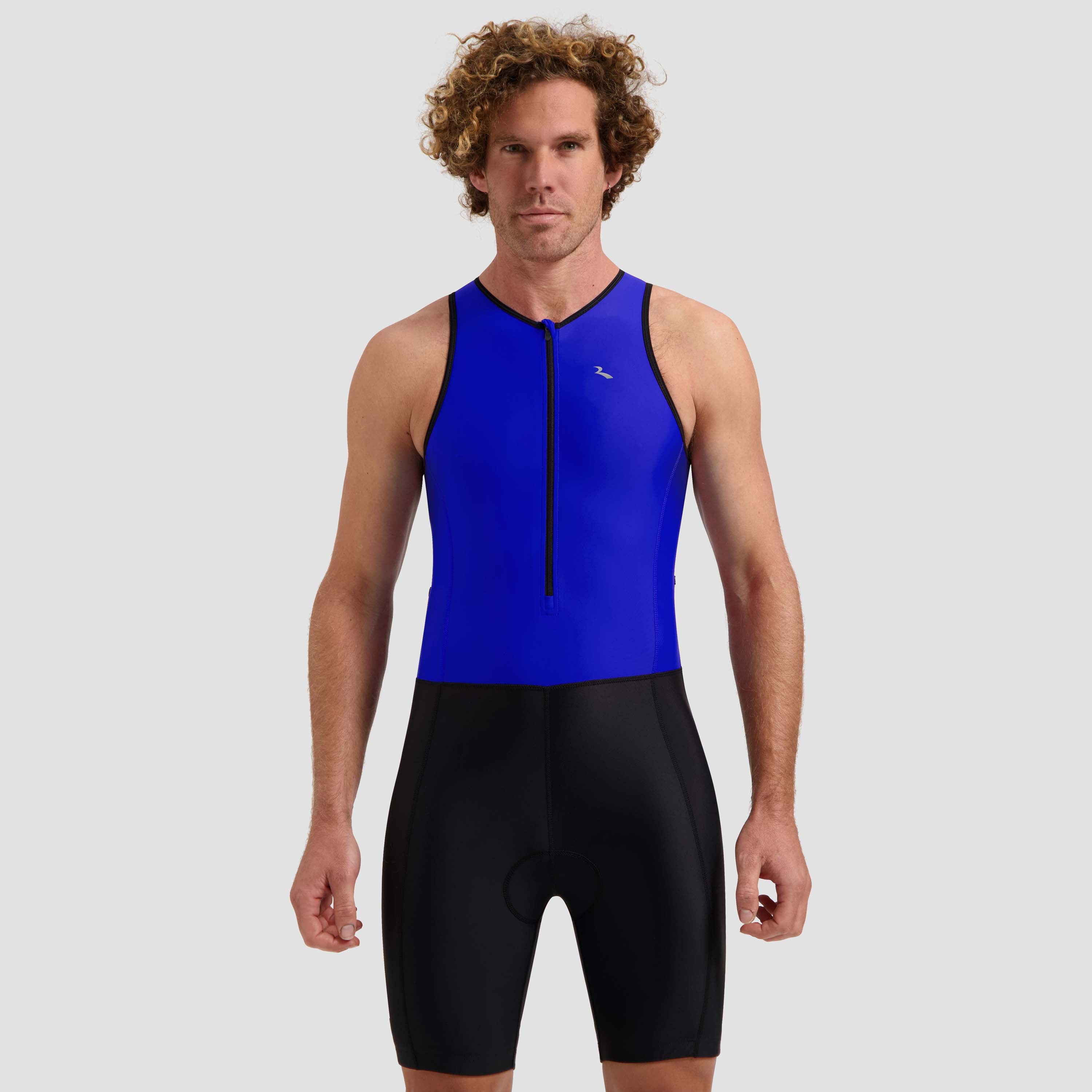 Rogelli Florida triathlonpak zonder mouwen zwart en blauw heren gedragen voorkant.