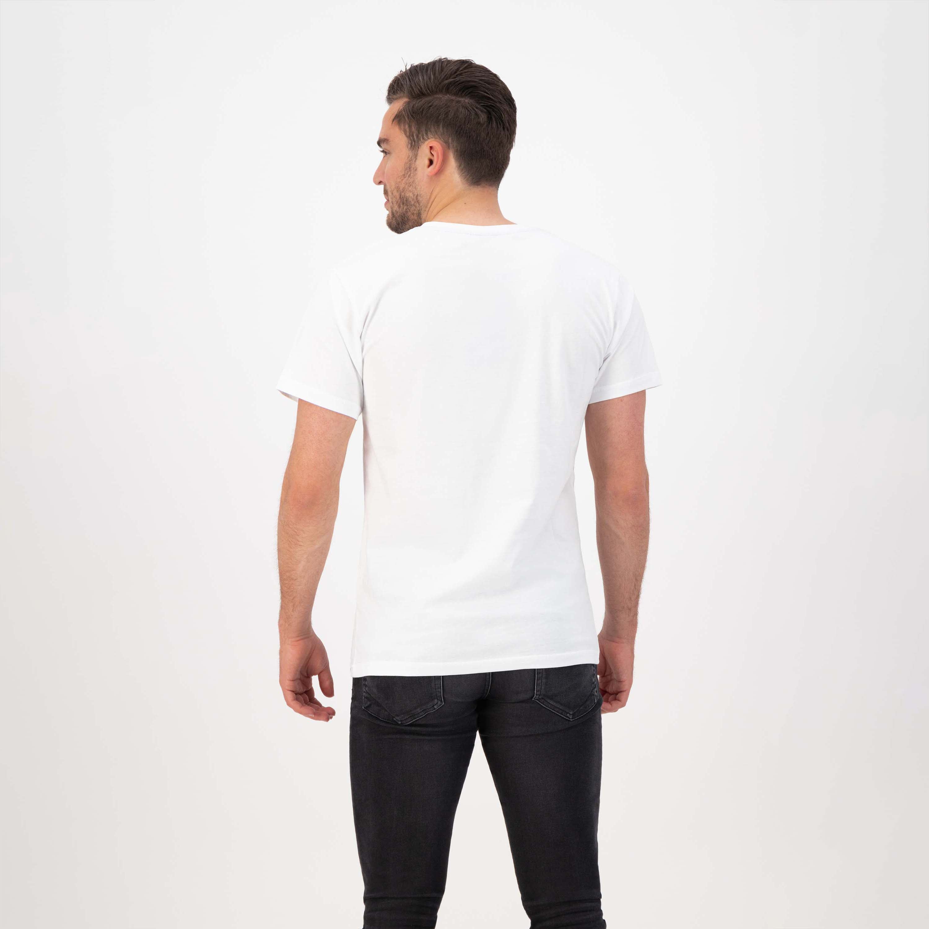 Rogelli Casual Enjoy Life Graphic t-shirt korte mouwen heren wit gedragen achterkant.