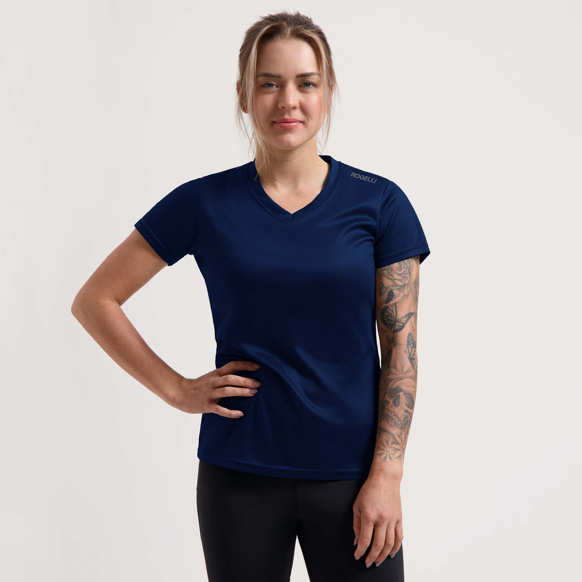 Rogelli Promo chemise Manches courtes Femme bleu foncé usé devant.