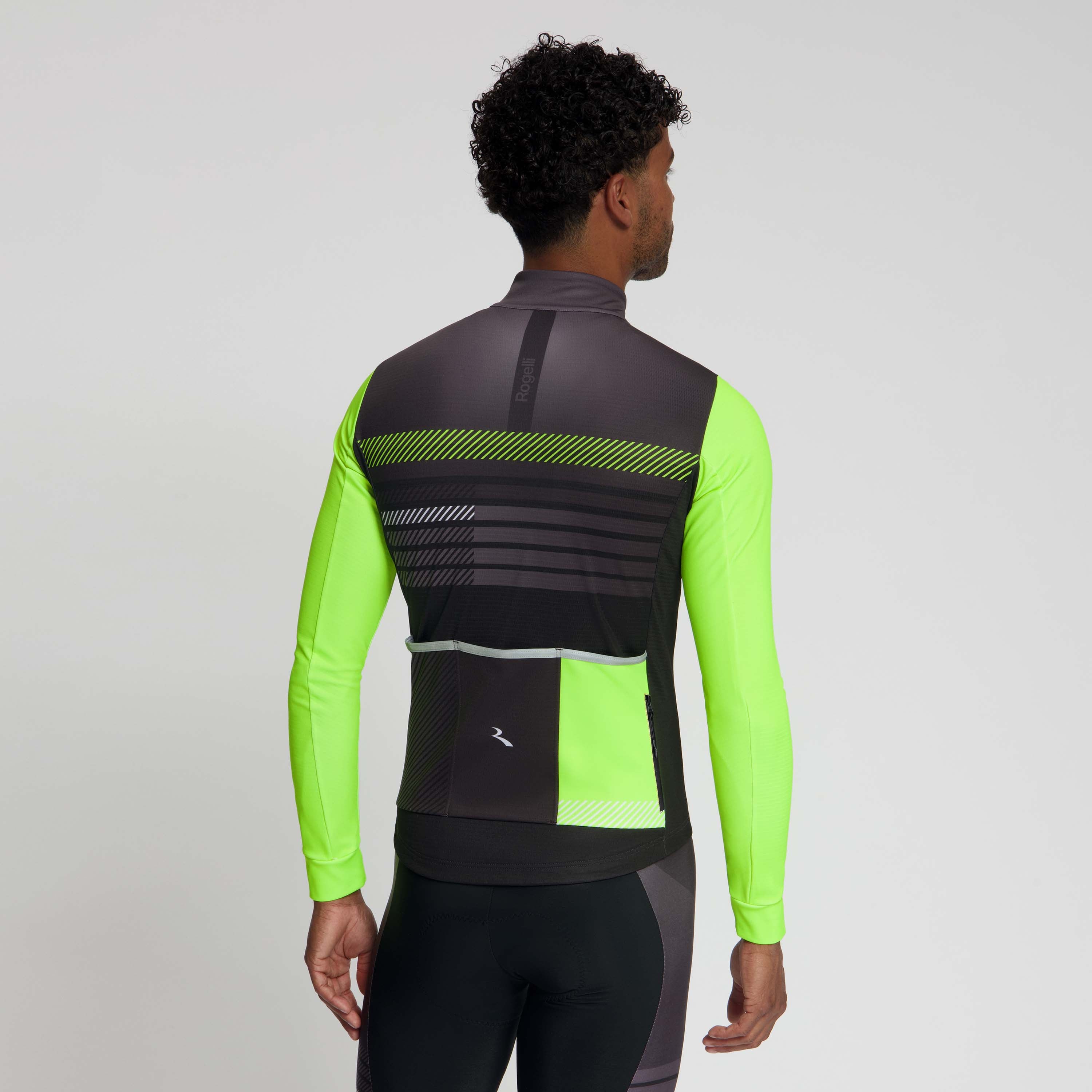 Rogelli Stryde fietsshirt L/S heren zwart/grijs/fluor gedragen achterkant.