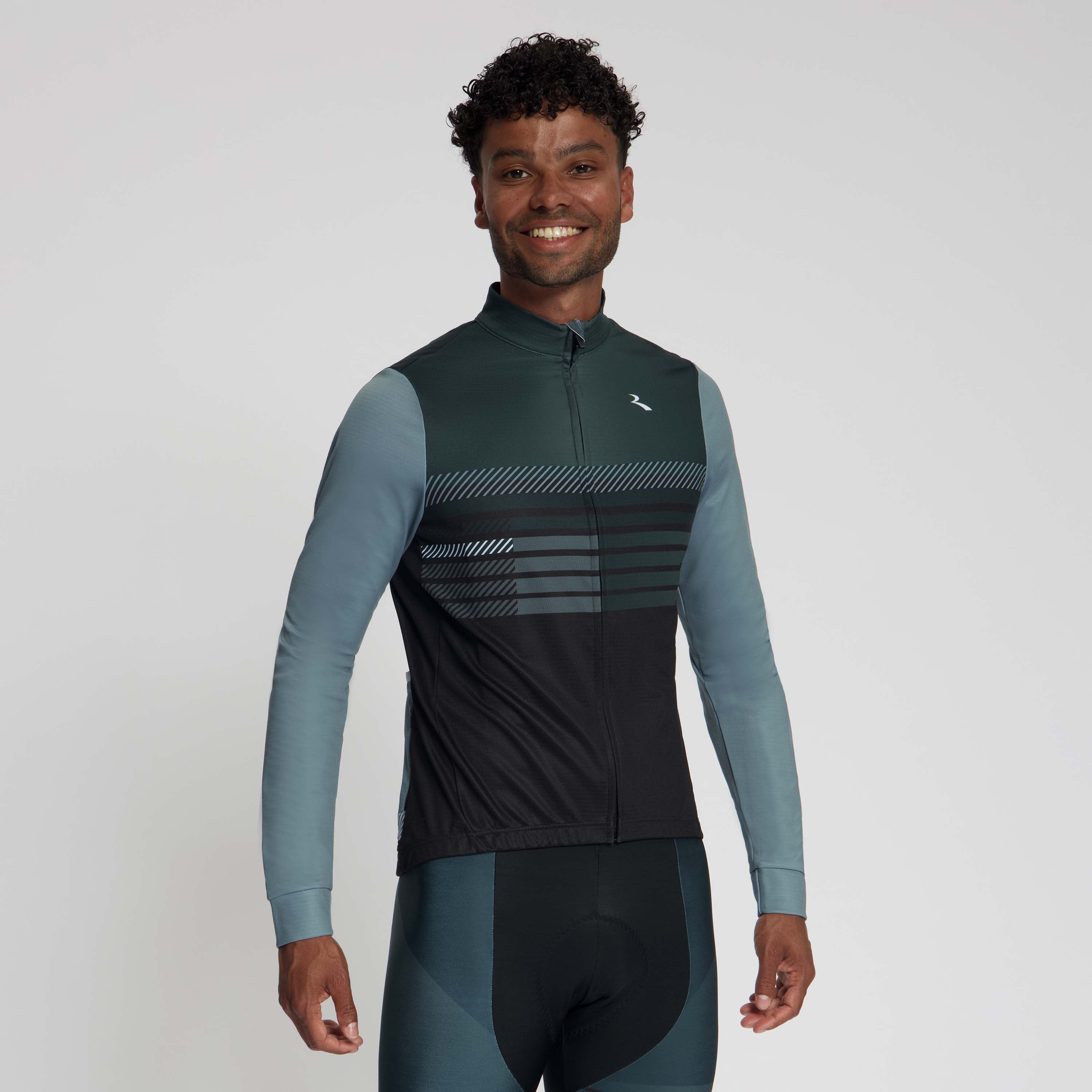Rogelli Stryde fietsshirt L/S heren zwart/grijs/blauw gedragen voorkant.