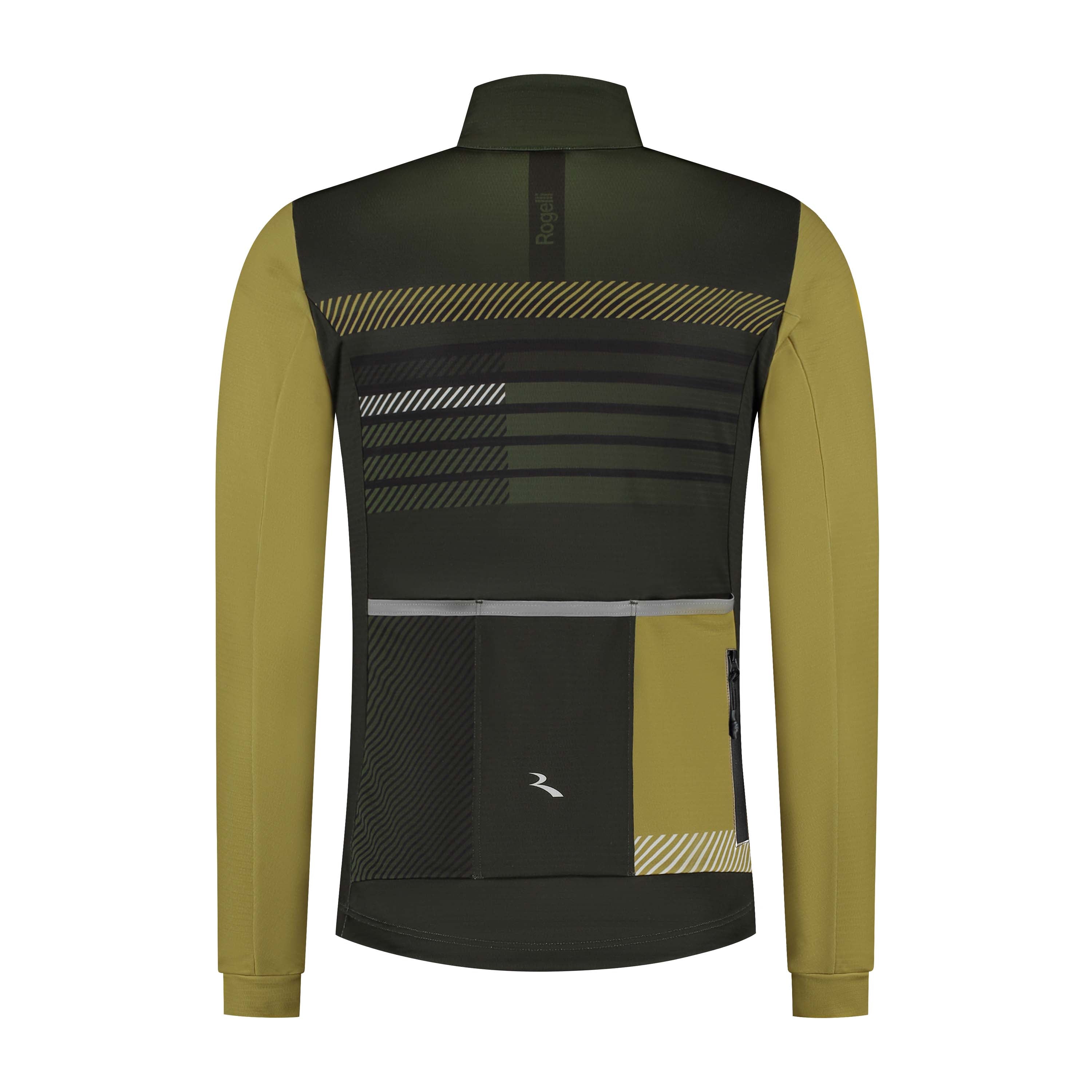 Rogelli Stryde fietsshirt L/S heren legergroen/mosterd achterkant.