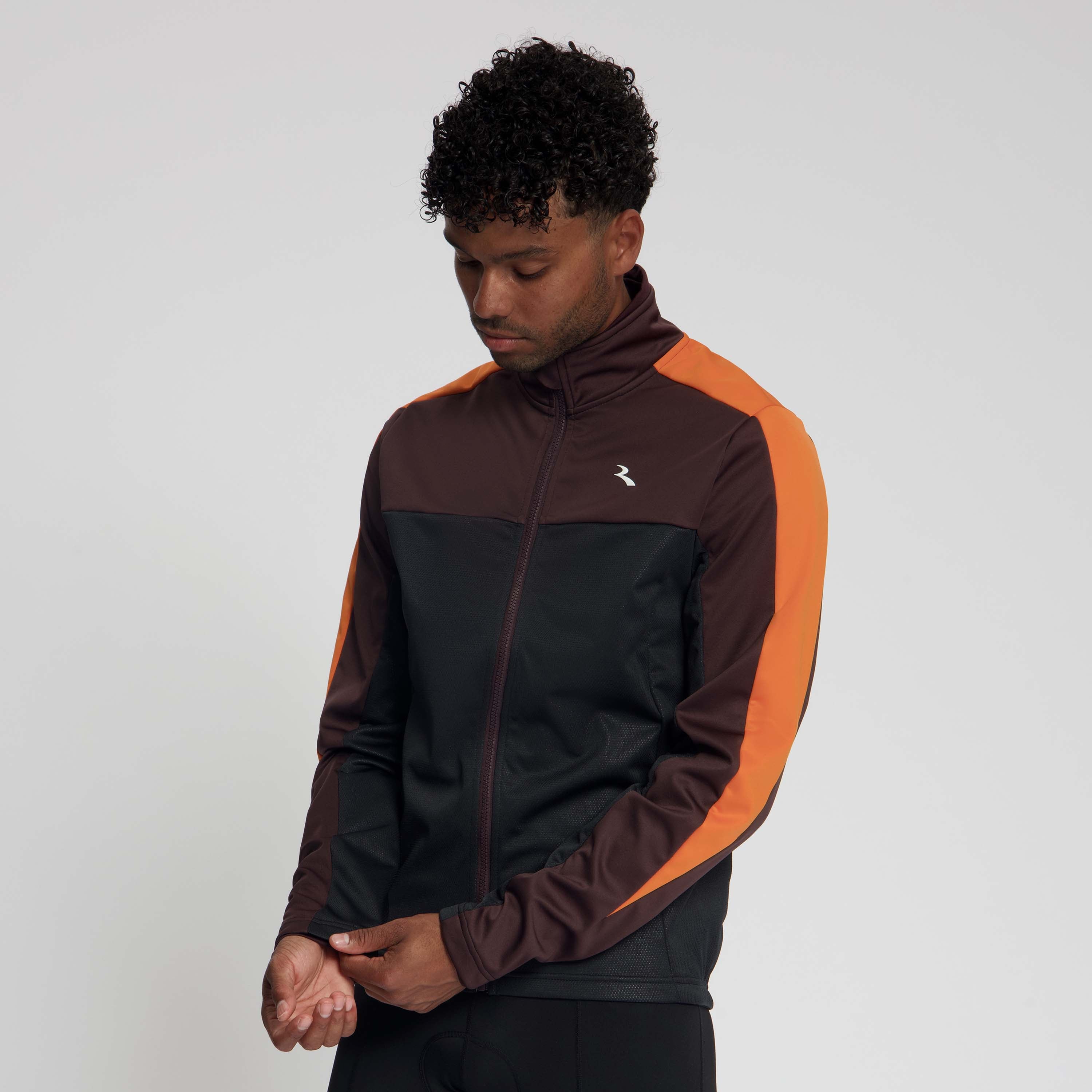 Rogelli Freeze winter fietsjack heren zwart/bordeaux/oranje gedragen voorkant.
