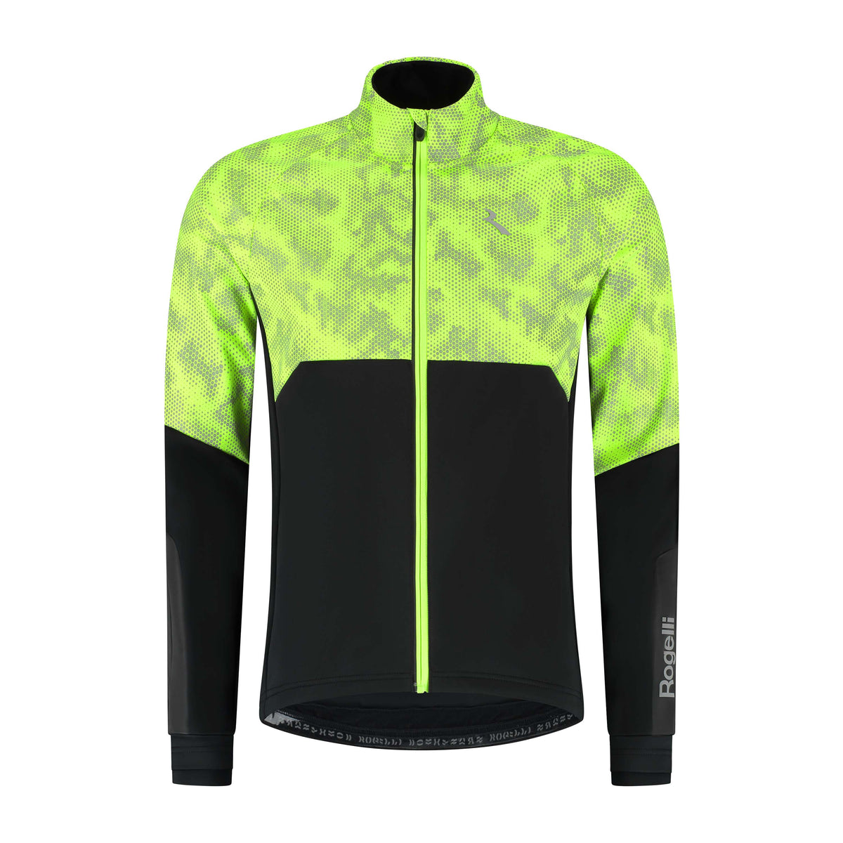 Rogelli Essential HI VIS II winter fietsjack heren fluor geel voorkant.