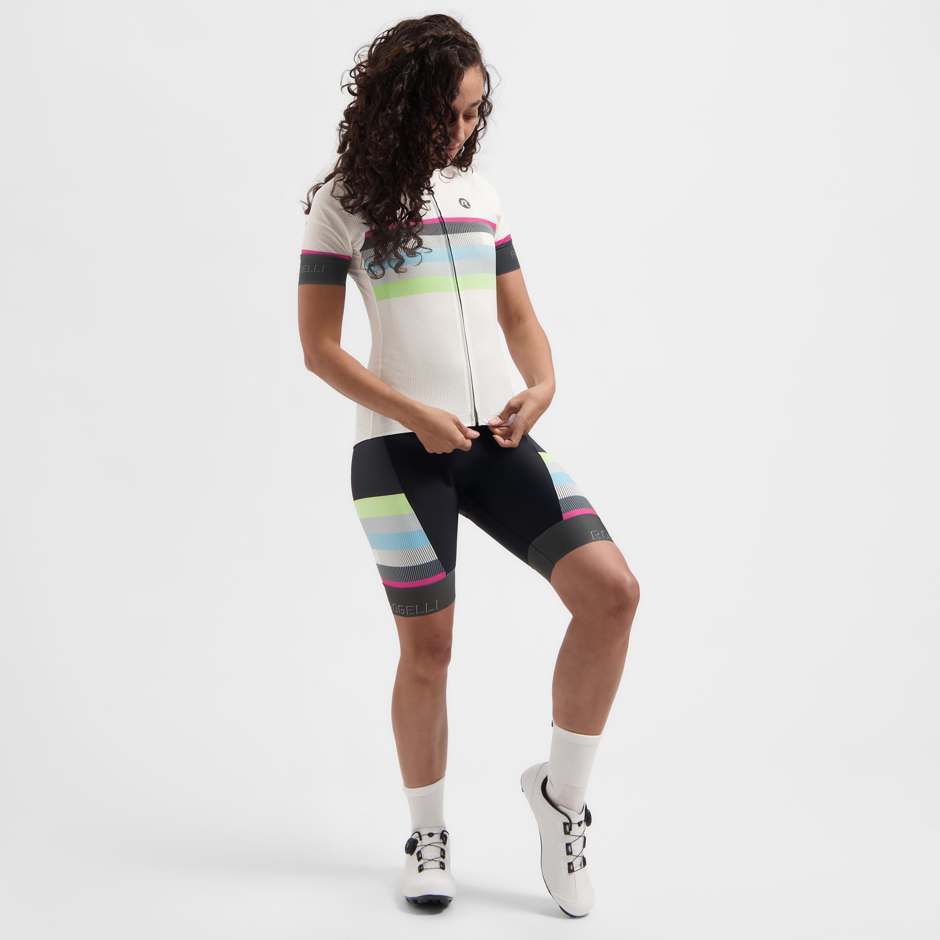 Rogelli Impress II fietsshirt dames zand korte mouw gedragen totaalshot