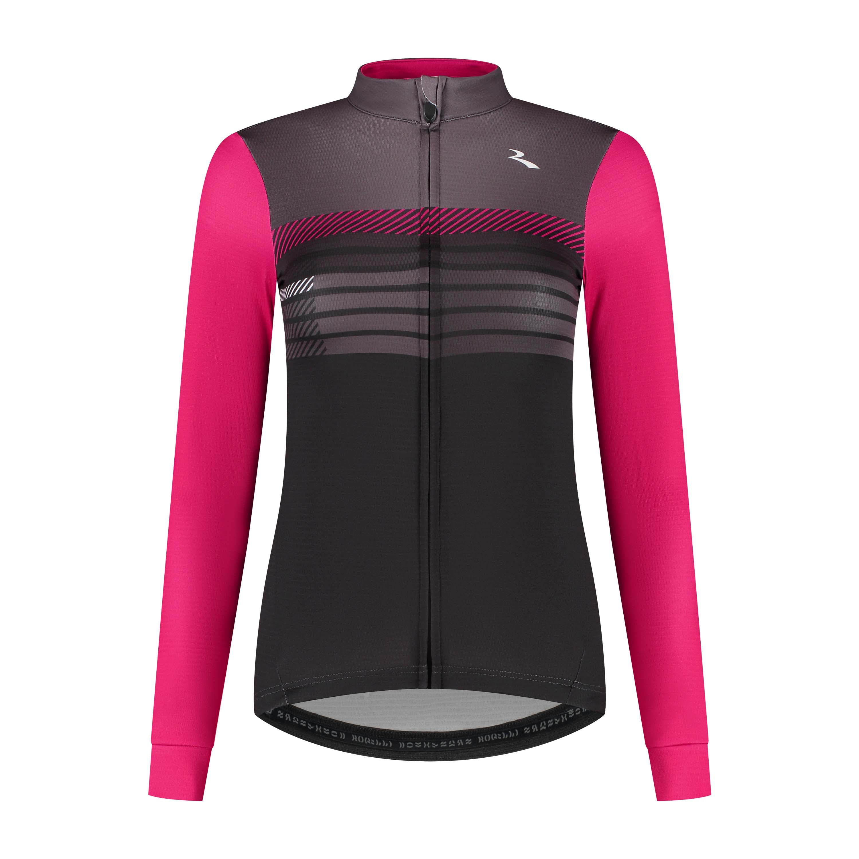 Rogelli Stryde fietsshirt L/S dames zwart/grijs/roze voorkant.