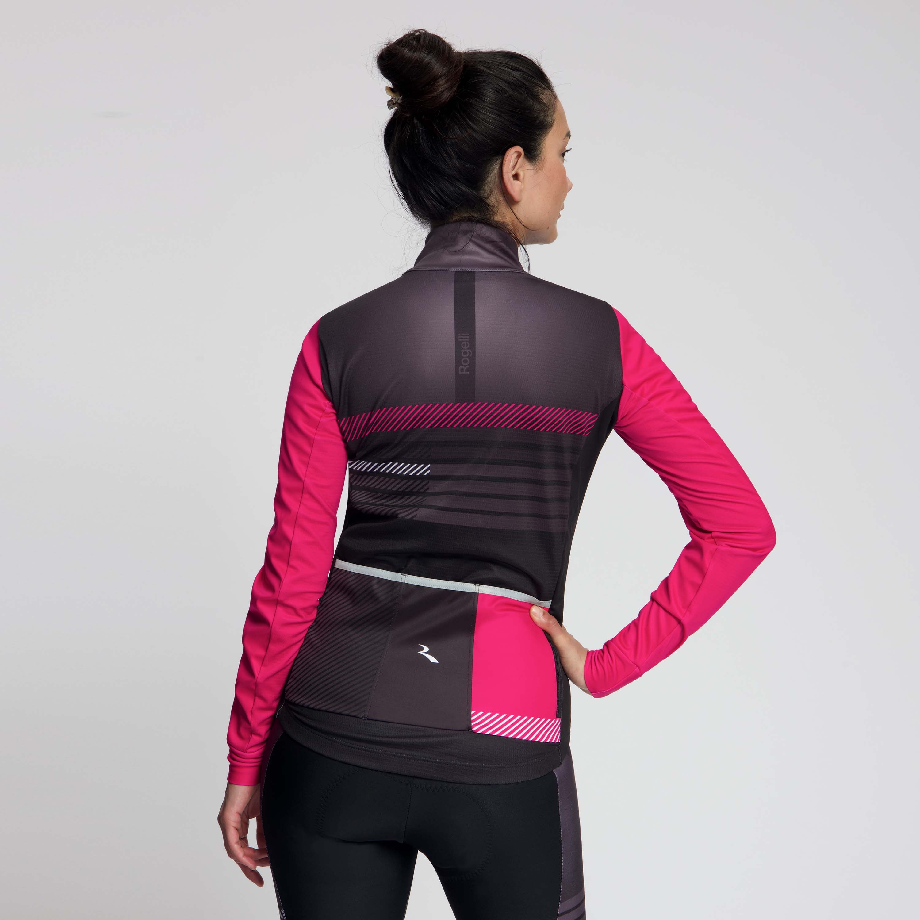 Rogelli Stryde winter fietsjack dames zwart/grijs/roze gedragen achterkant.