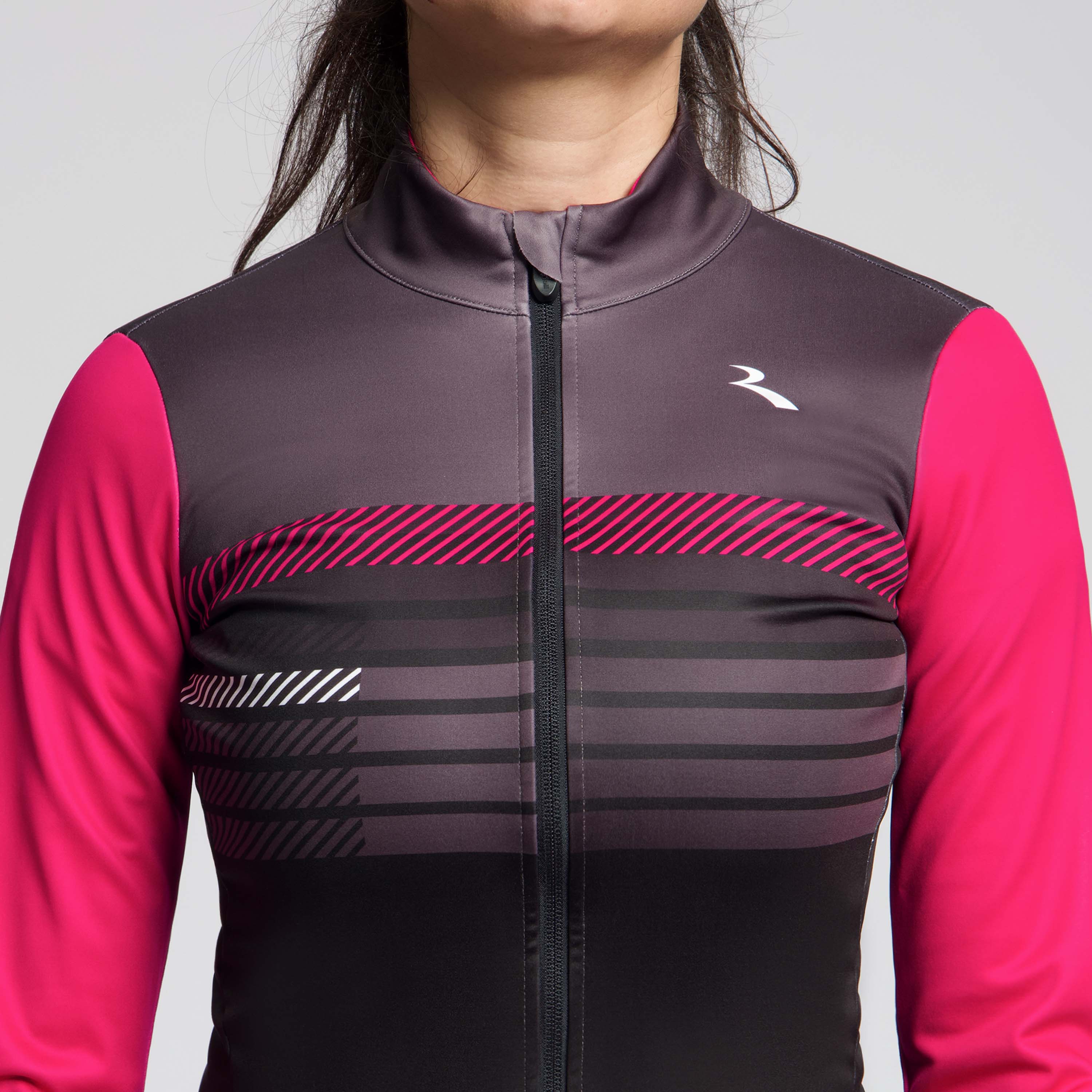 Detail van Rogelli Stryde winter fietsjack dames zwart/grijs/roze voorkant.