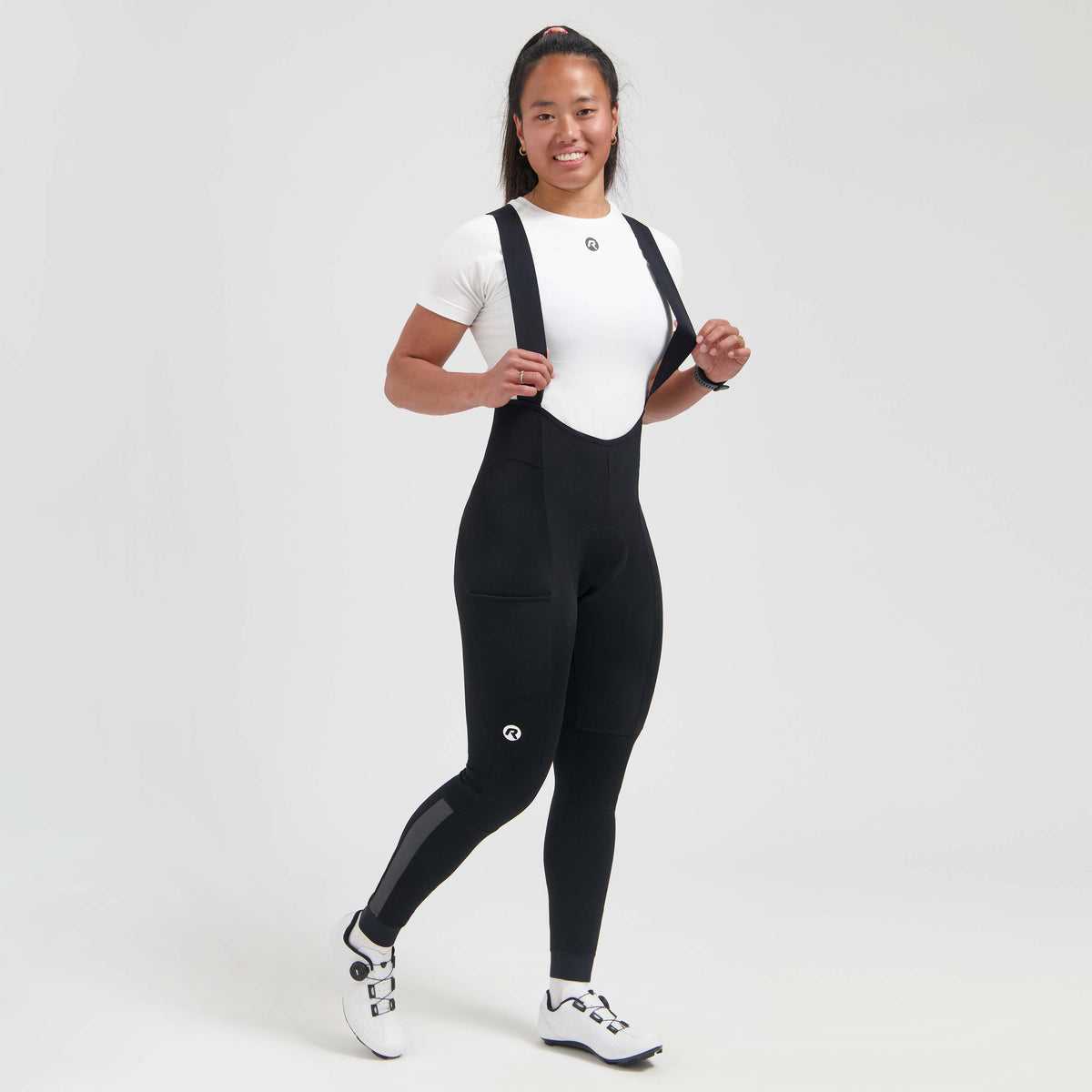 Rogelli Signature lange fietsbroek dames grijs gedragen voorkant.