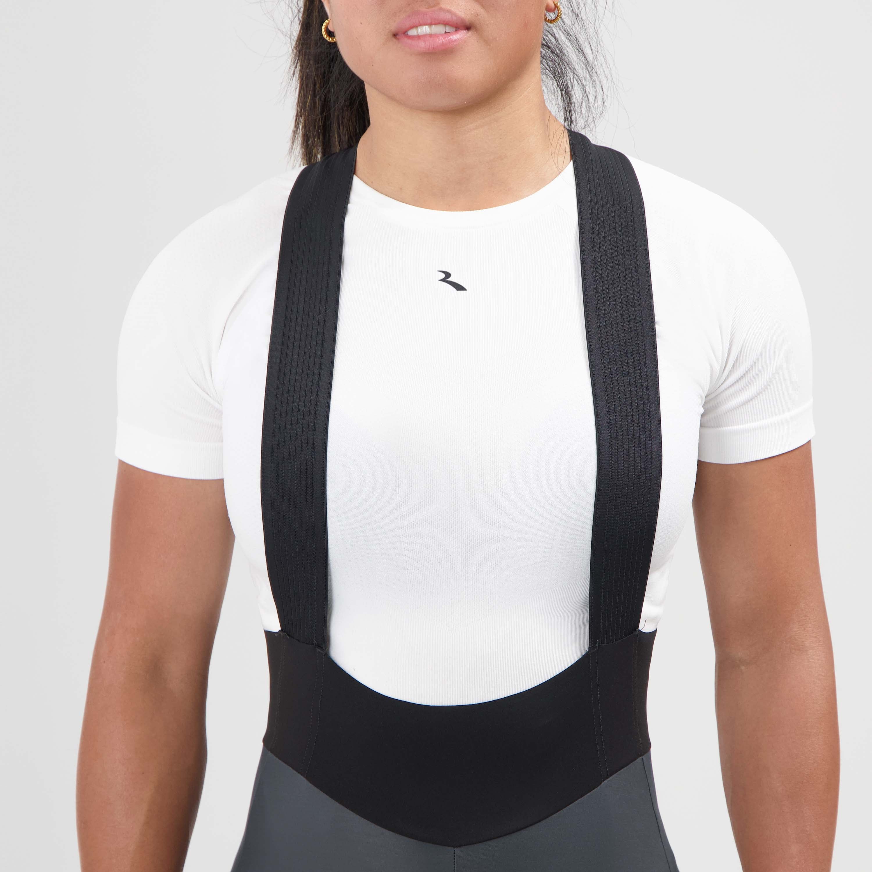 Detail van Rogelli Signature lange fietsbroek dames grijs voorkant.