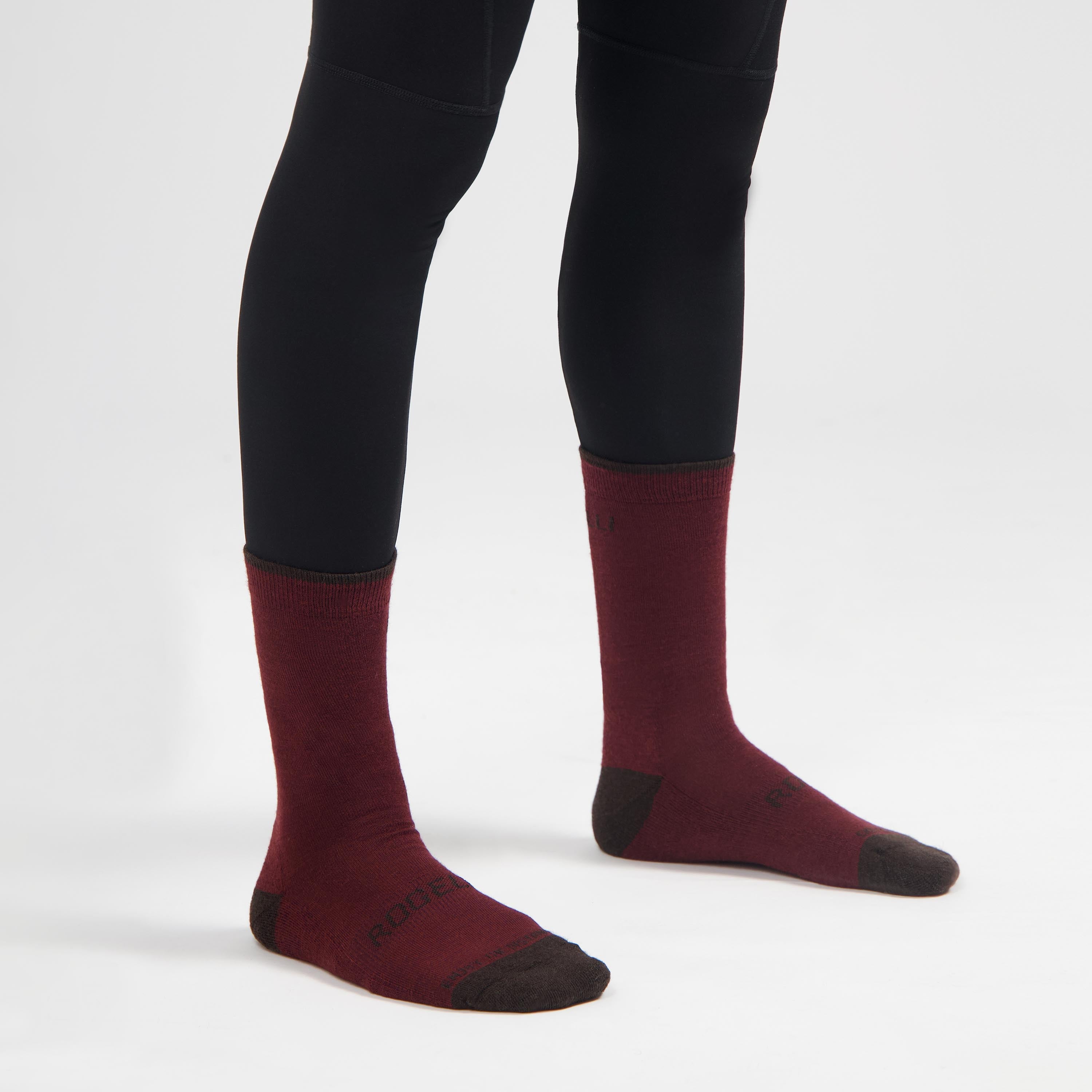 2 -Pack Merino Wool Winter Bicycle Socks - Bordeaux/Brown