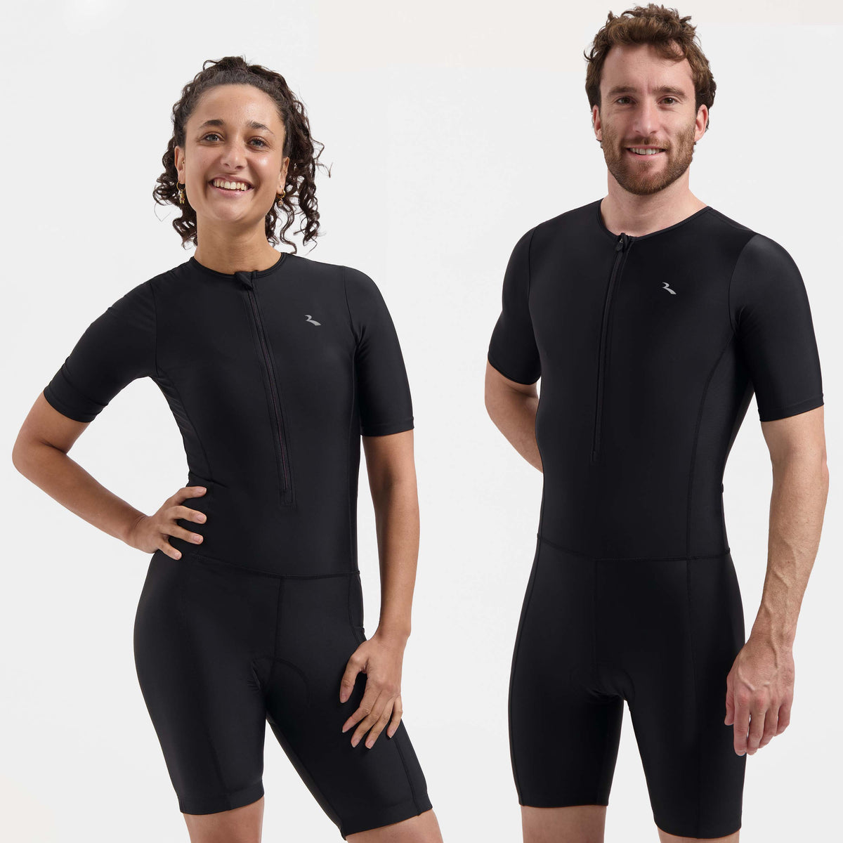 Rogelli Florida triathlonpak korte mouwen zwart man en vrouw gedragen voorkant.
