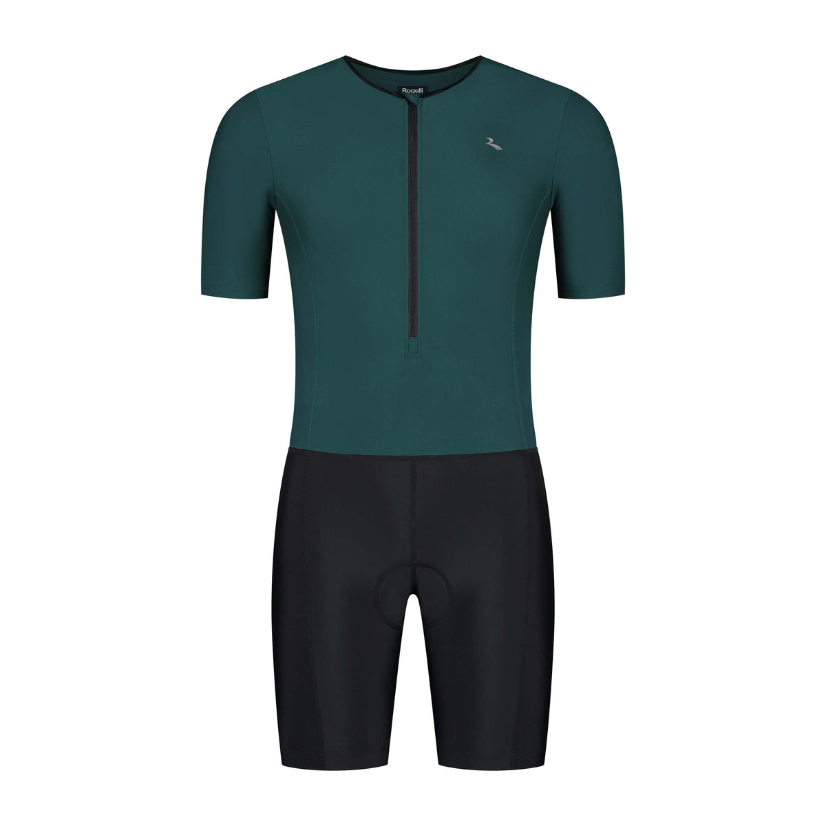 Rogelli Florida triathlonpak korte mouwen zwart en donkergroen voorkant.