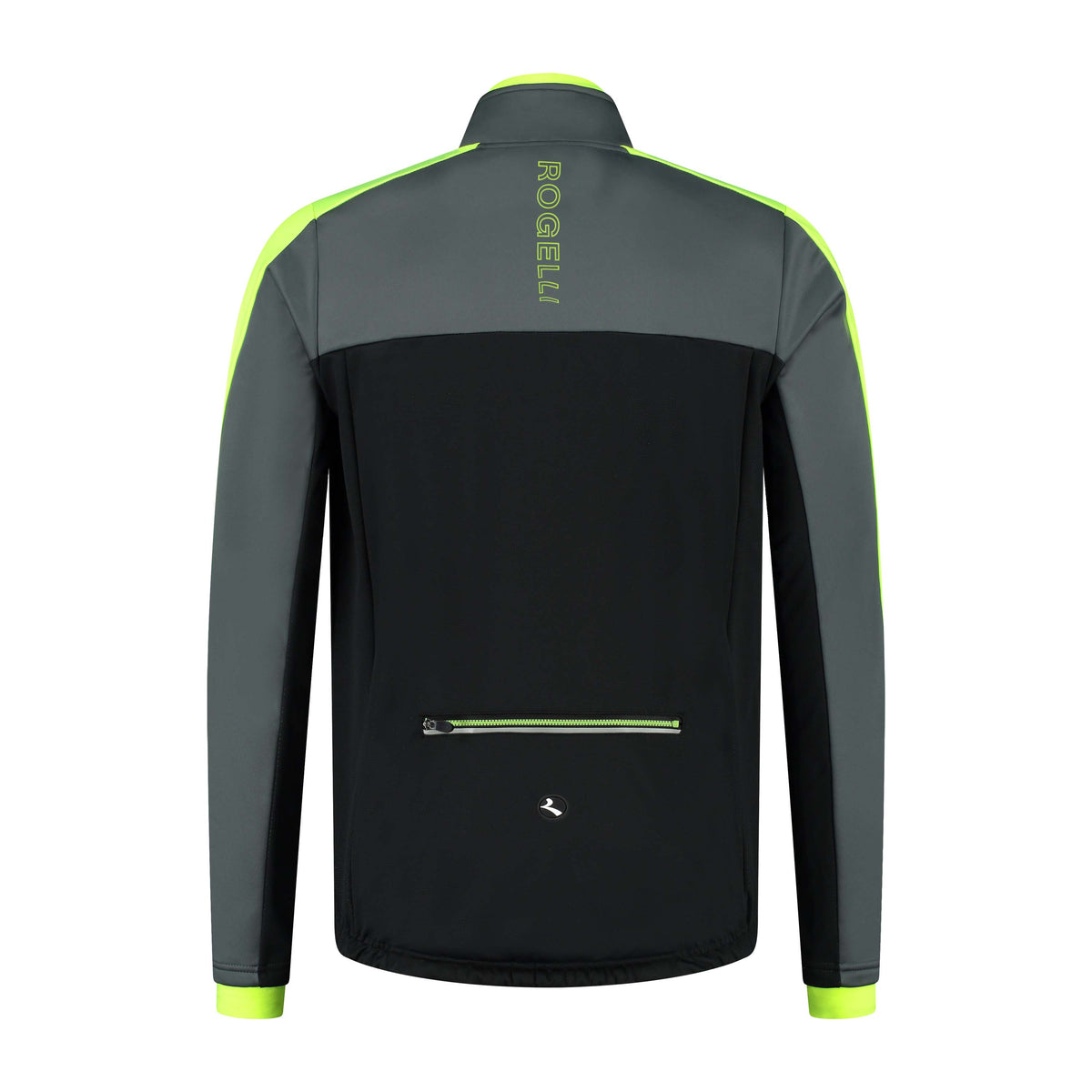 Rogelli Freeze fietsjack heren zwart en fluor achterkant.