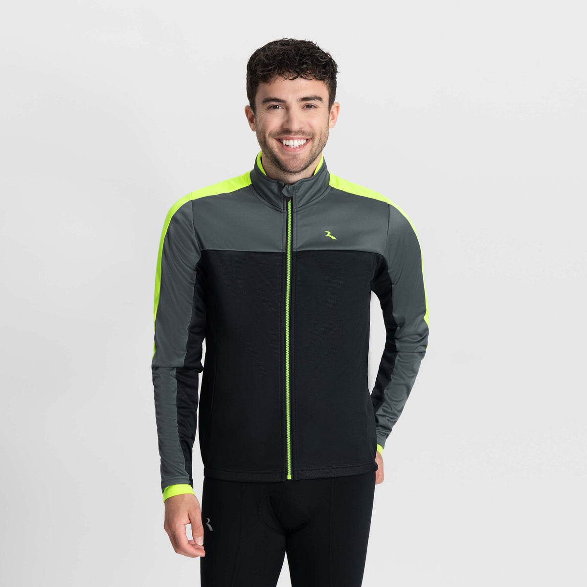 Rogelli Freeze fietsjack heren zwart en fluor gedragen voorkant.
