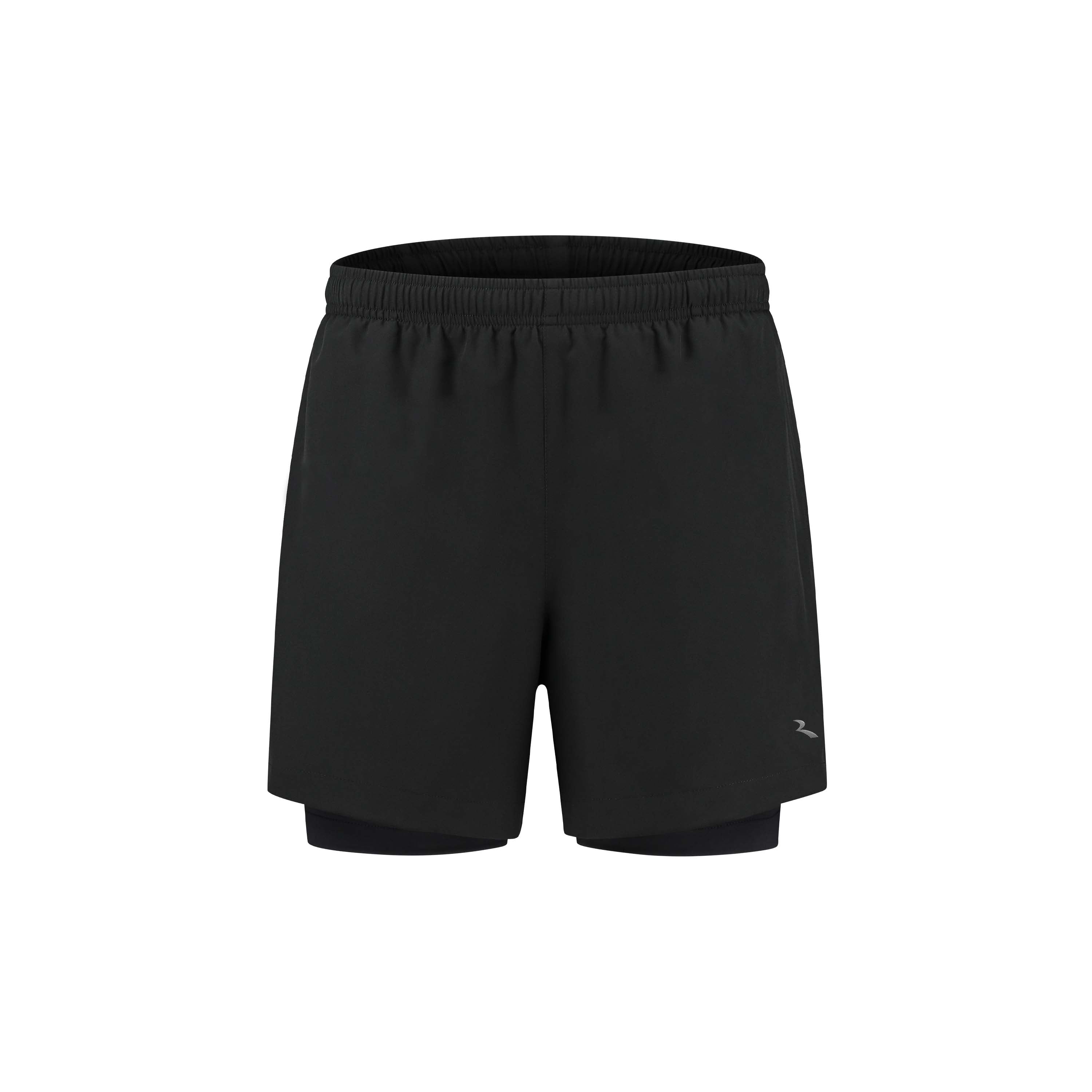 Rogelli Essential 2-in-1 korte hardloopbroek heren zwart voorkant.