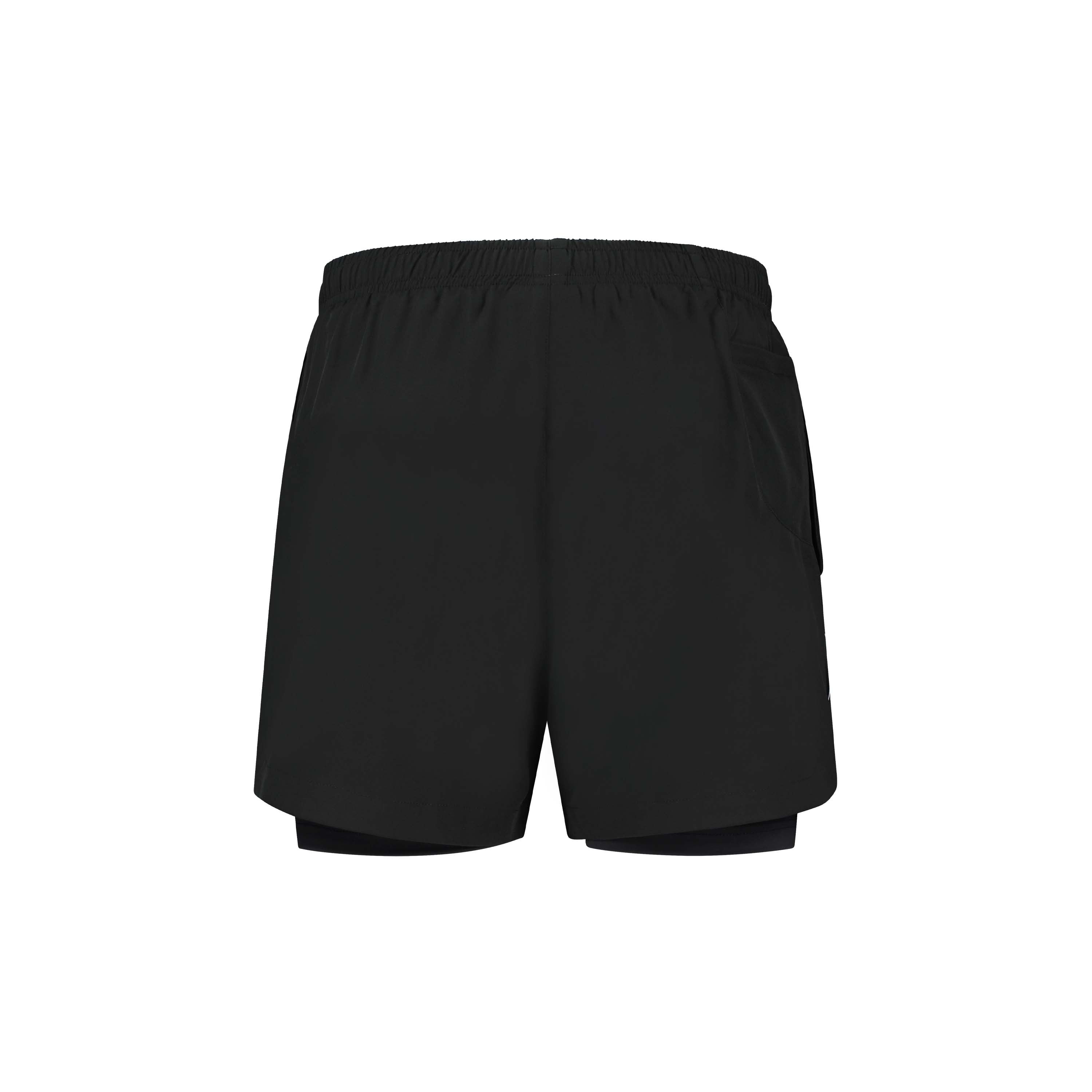 Rogelli Essential 2-in-1 korte hardloopbroek heren zwart achterkant.