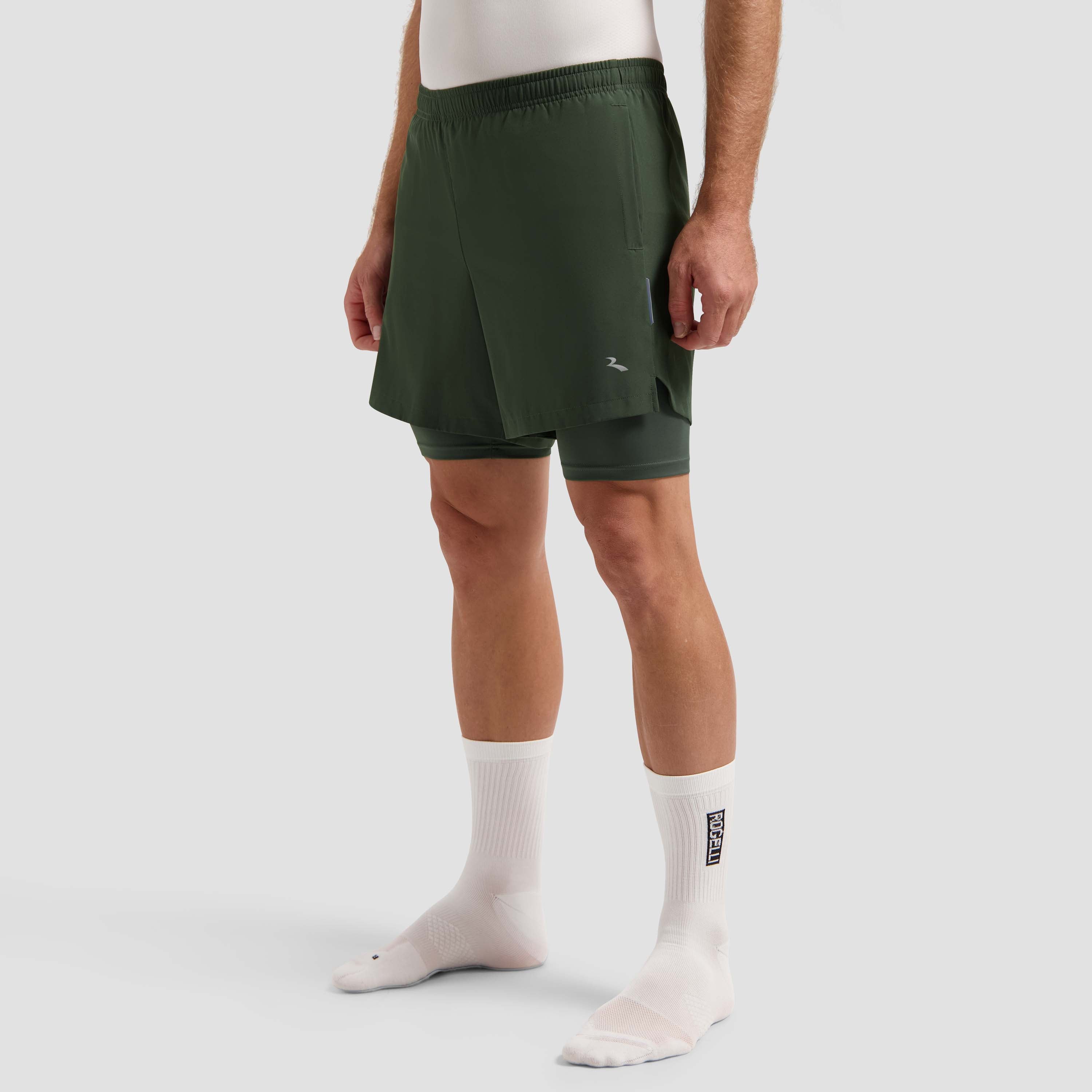 Rogelli Essential 2-en-1 short de course Homme vert usé devant.