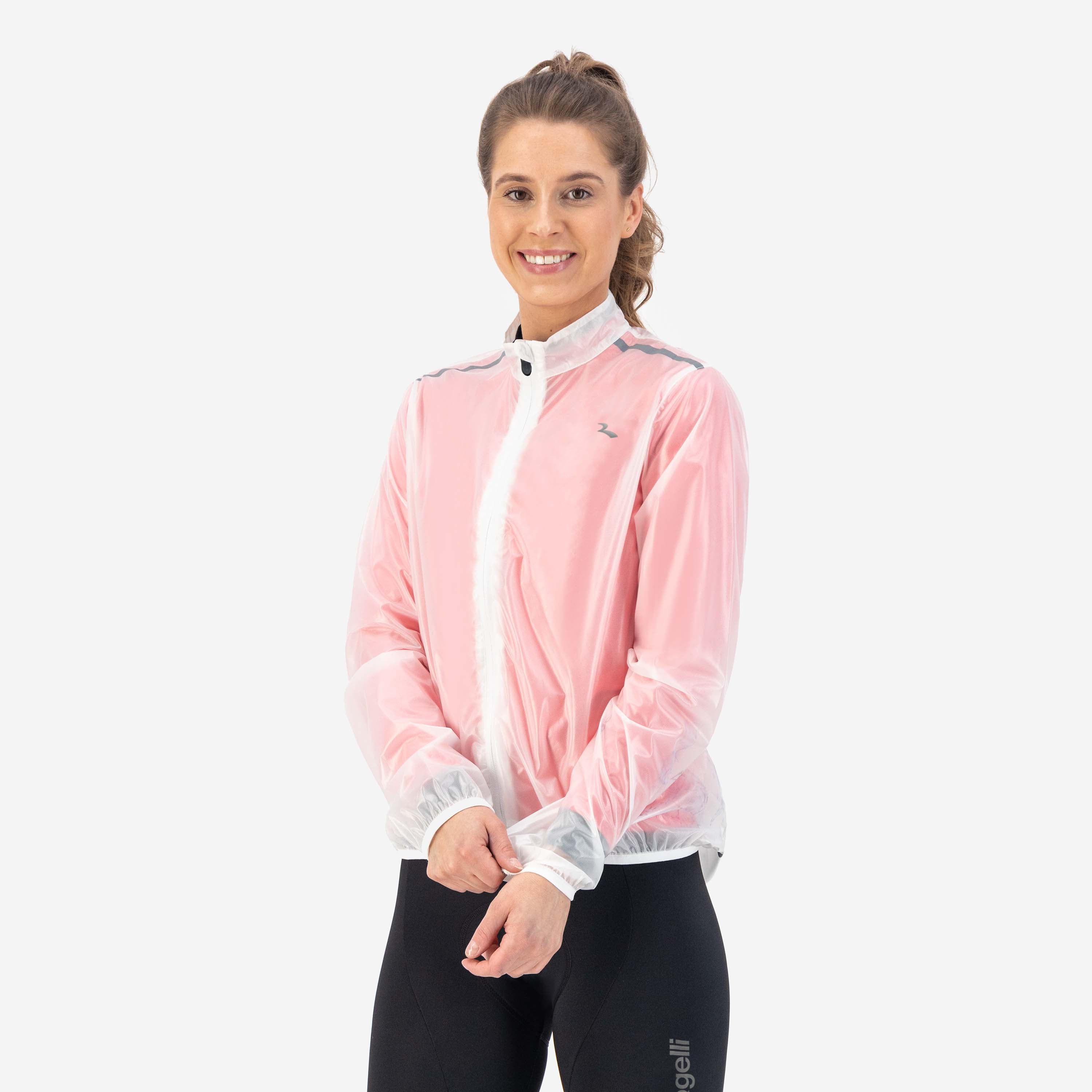Rogelli Emergency regenjack dames transparant gedragen voorkant.