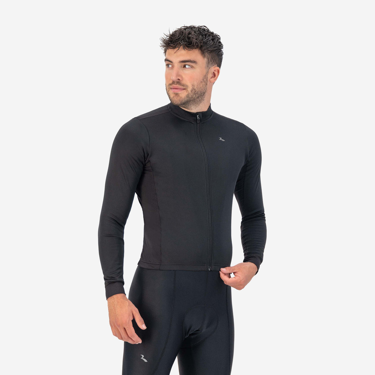 Rogelli Core fietsshirt heren zwart lange mouw gedragen voorkant.