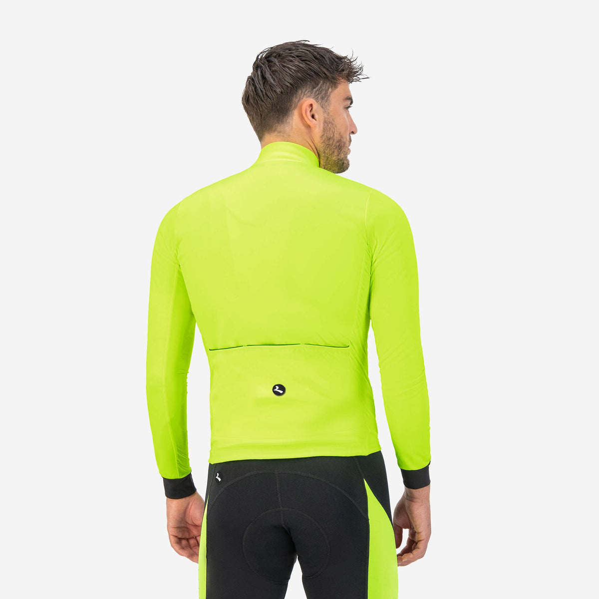 Rogelli Core fietsshirt heren fluor lange mouw gedragen achterkant.