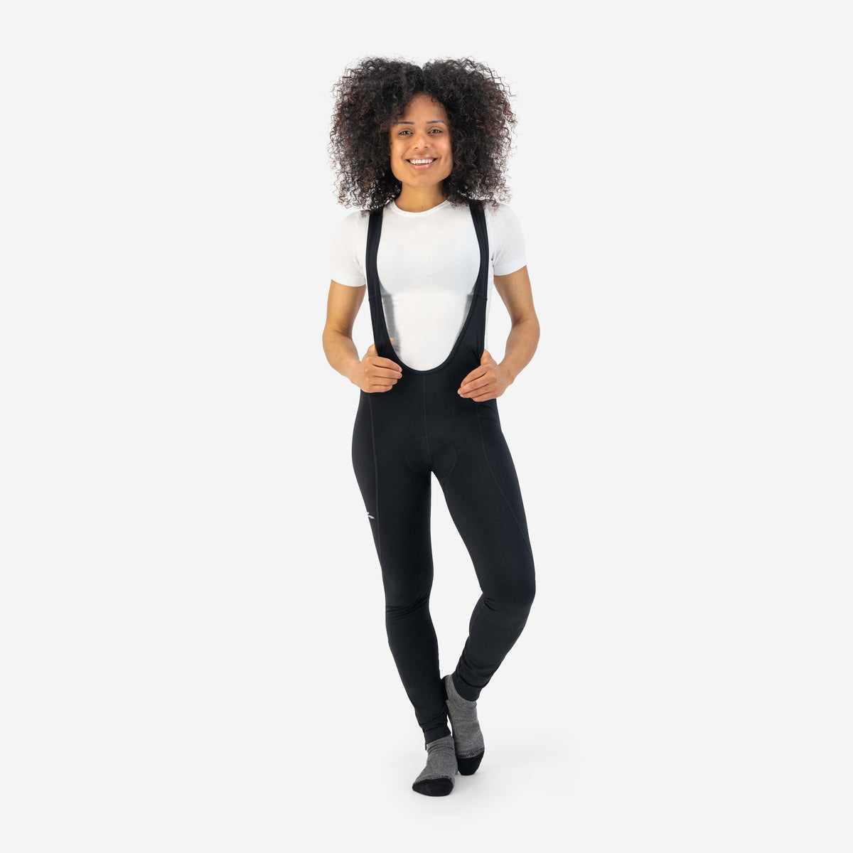 Rogelli Core lange fietsbroek dames zwart gedragen voorkant.
