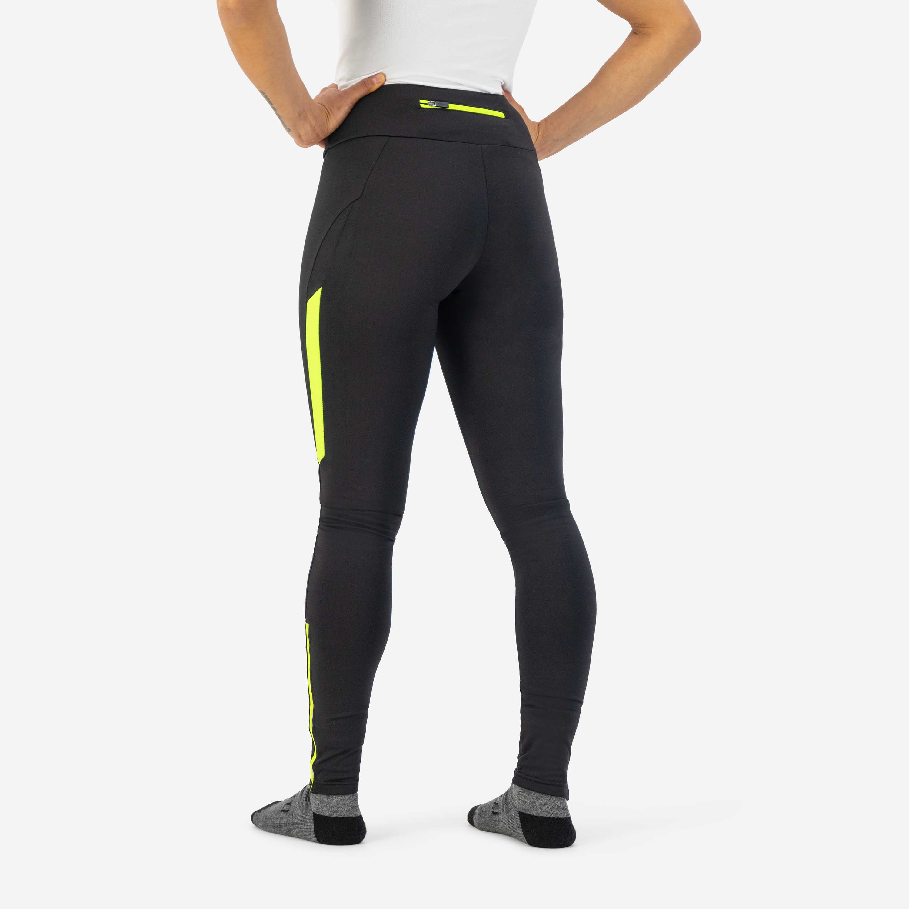 Core Long -lined running Tighs Ladies - Black/Neon Yellow