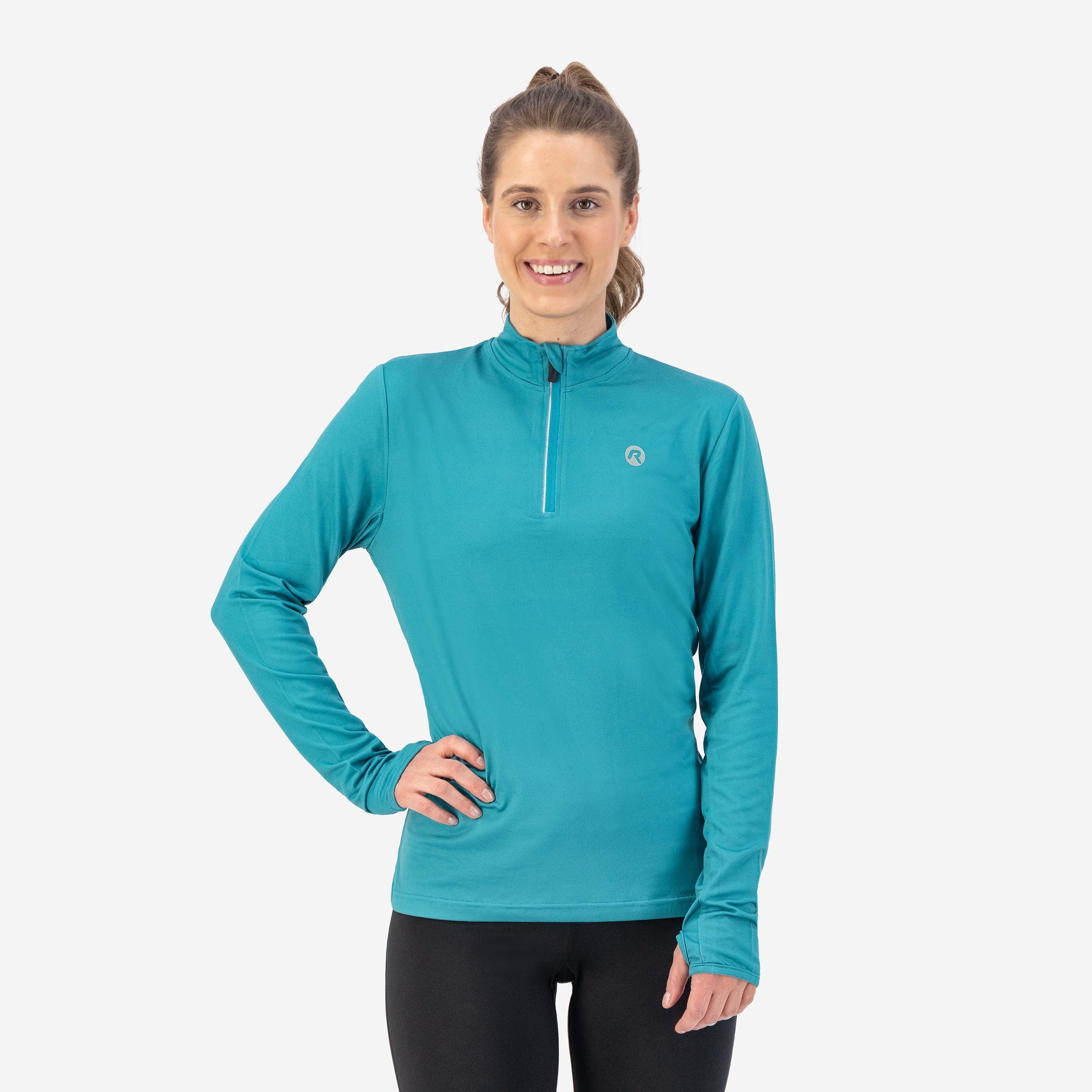 Rogelli Core hardlooptop lange mouw dames blauw gedragen voorkant.