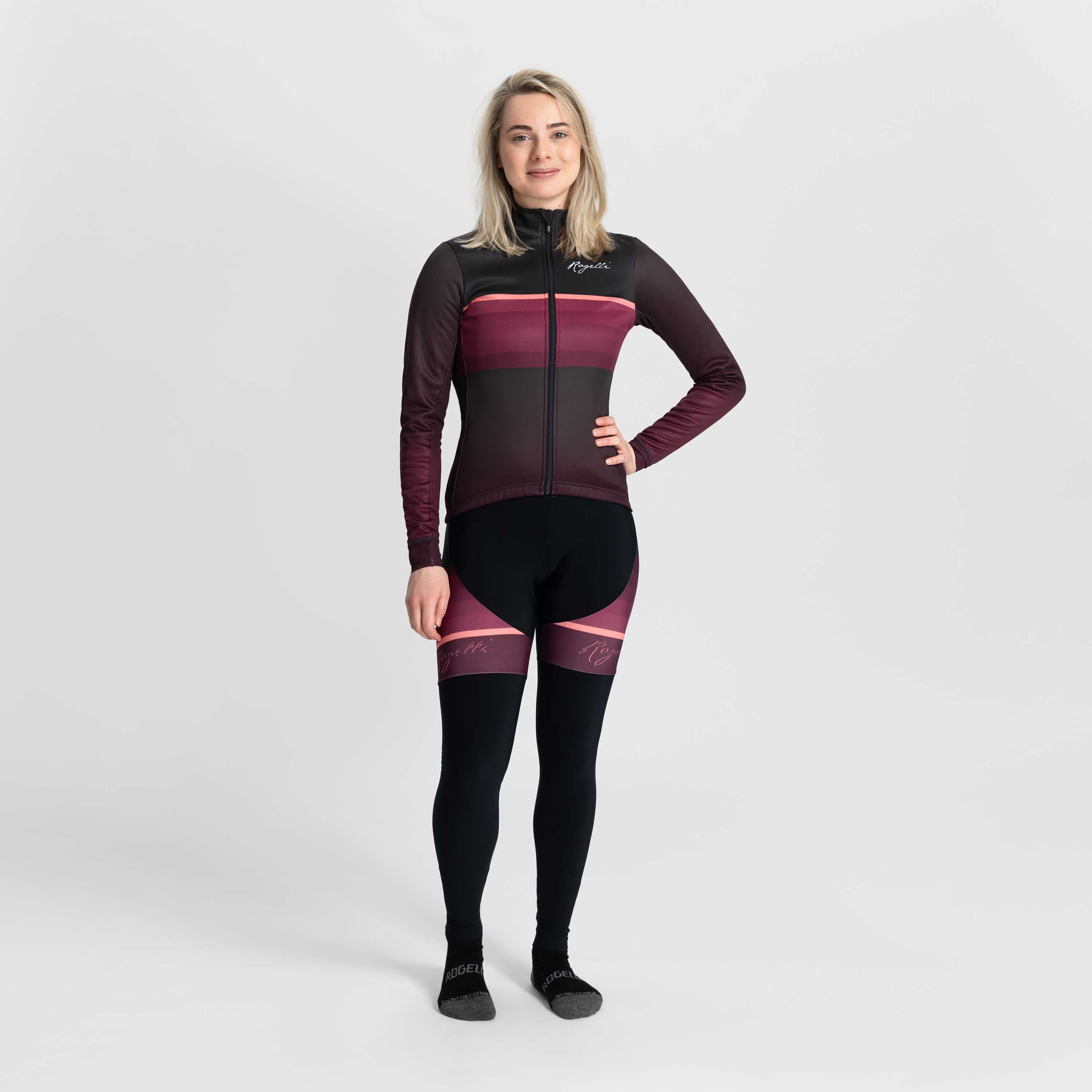 Rogelli Impress II fietsjack dames bordeaux gedragen totaalshot.