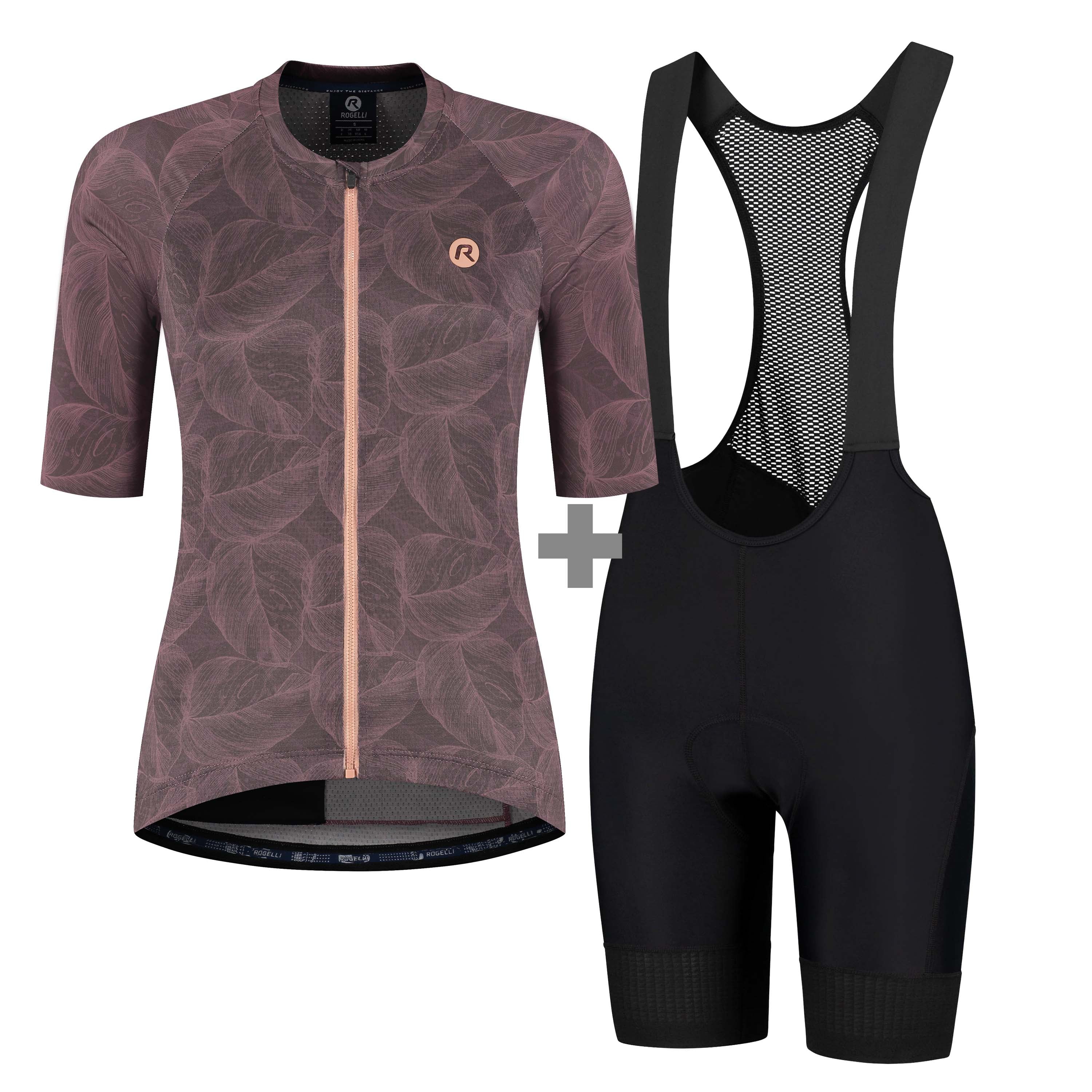 Rogelli dames fietskleding set met fietsshirt en fietsbroek.