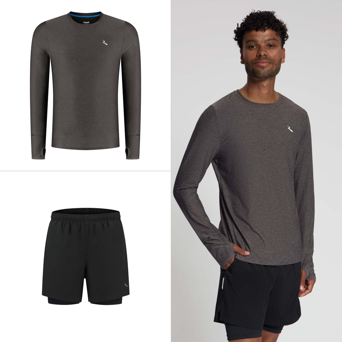 Rogelli hardloopsets voor heren en dames, complete bundels met hardloopshirt en hardloopbroek.