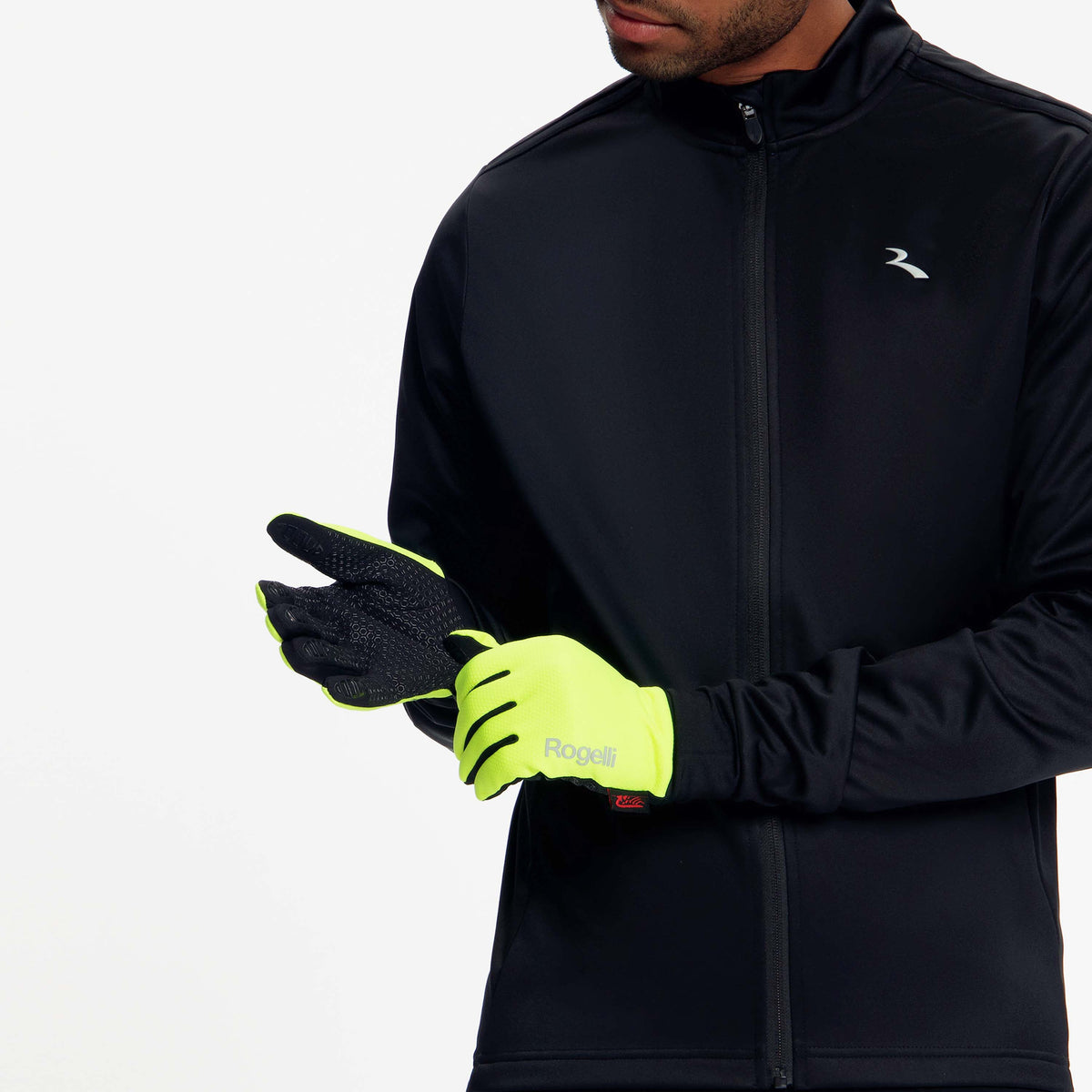 Rogelli Laval fietshandschoenen winter heren fluor gedragen voorkant.