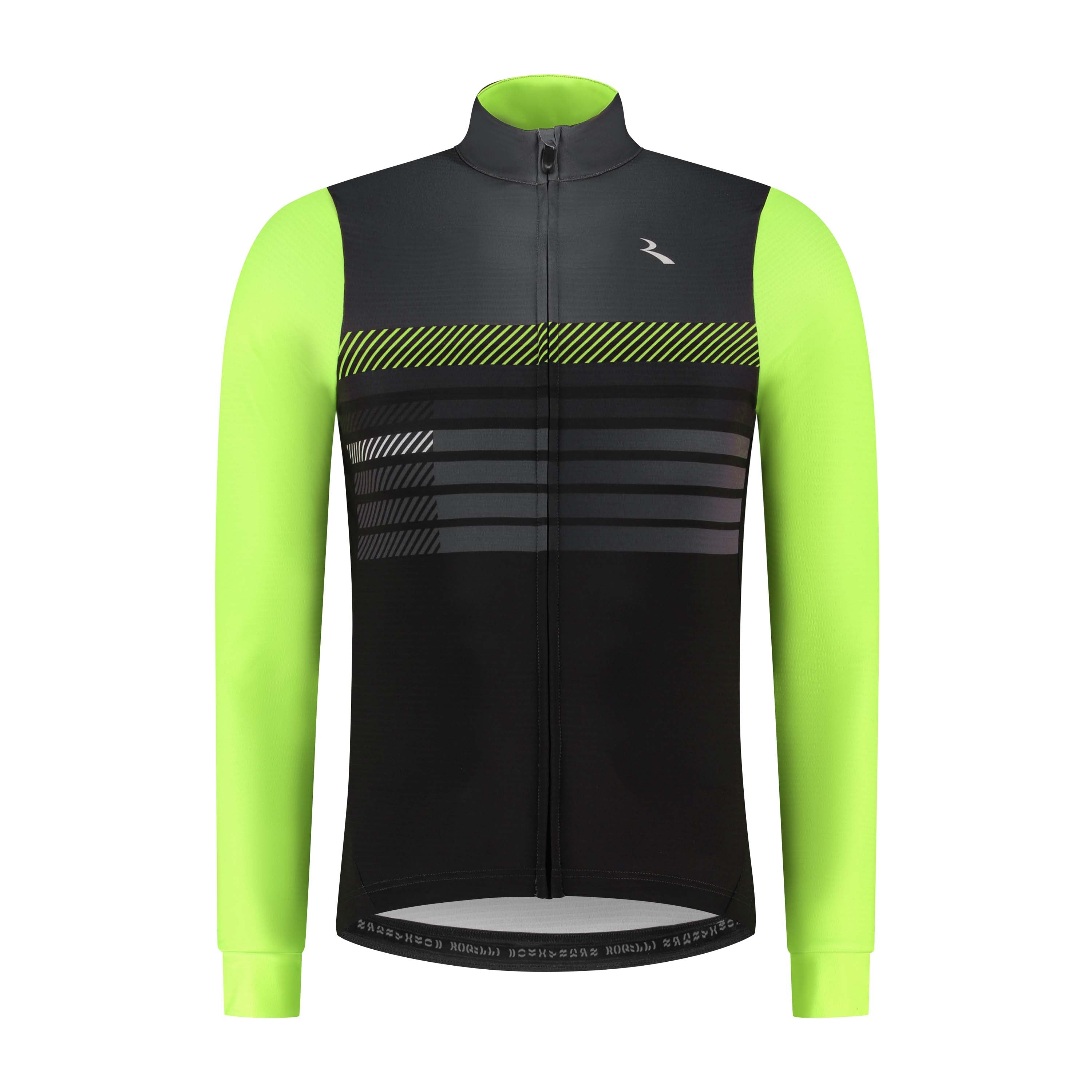 Rogelli Stryde fietsshirt L/S heren zwart/grijs/fluor voorkant.