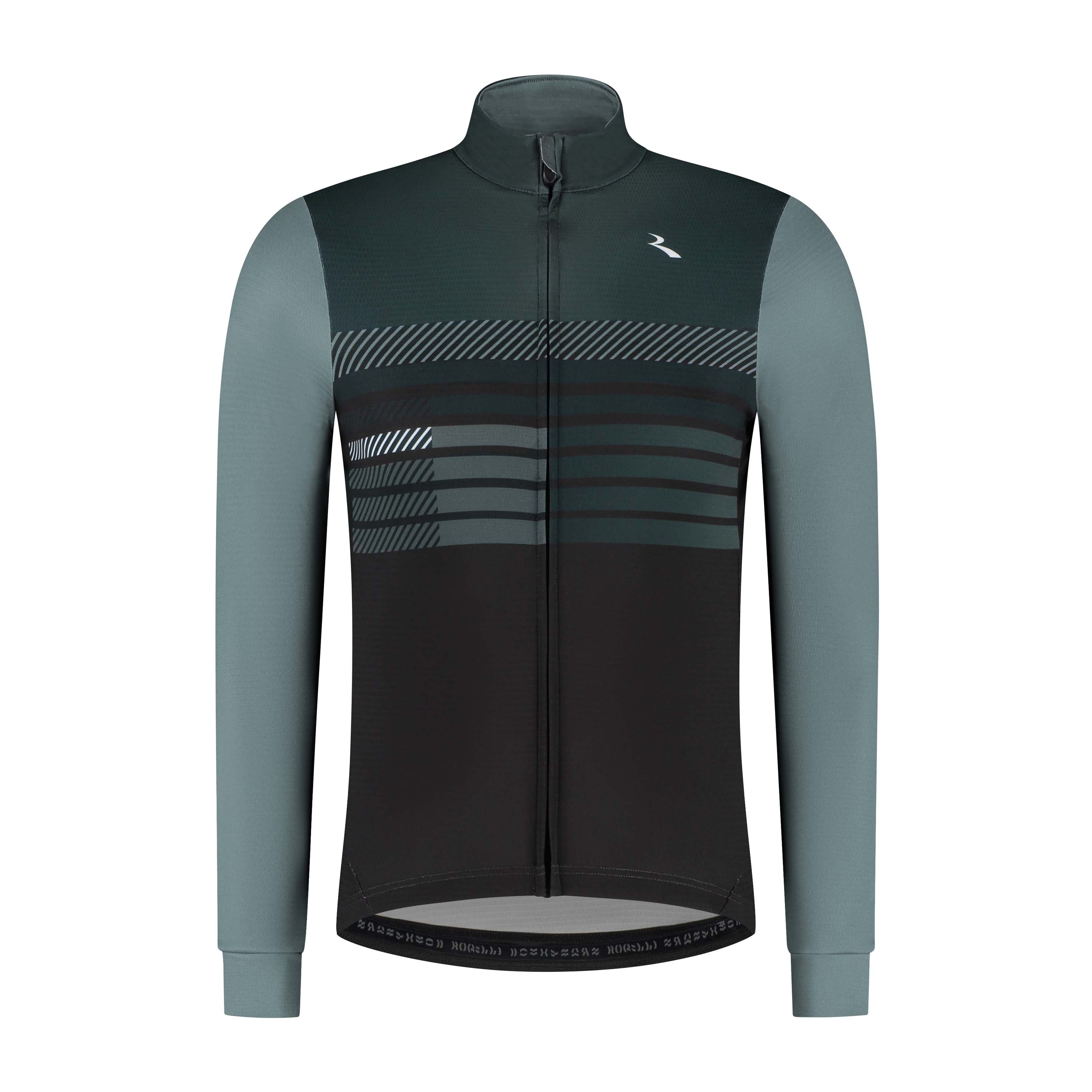 Rogelli Stryde fietsshirt L/S heren zwart/grijs/blauw voorkant.