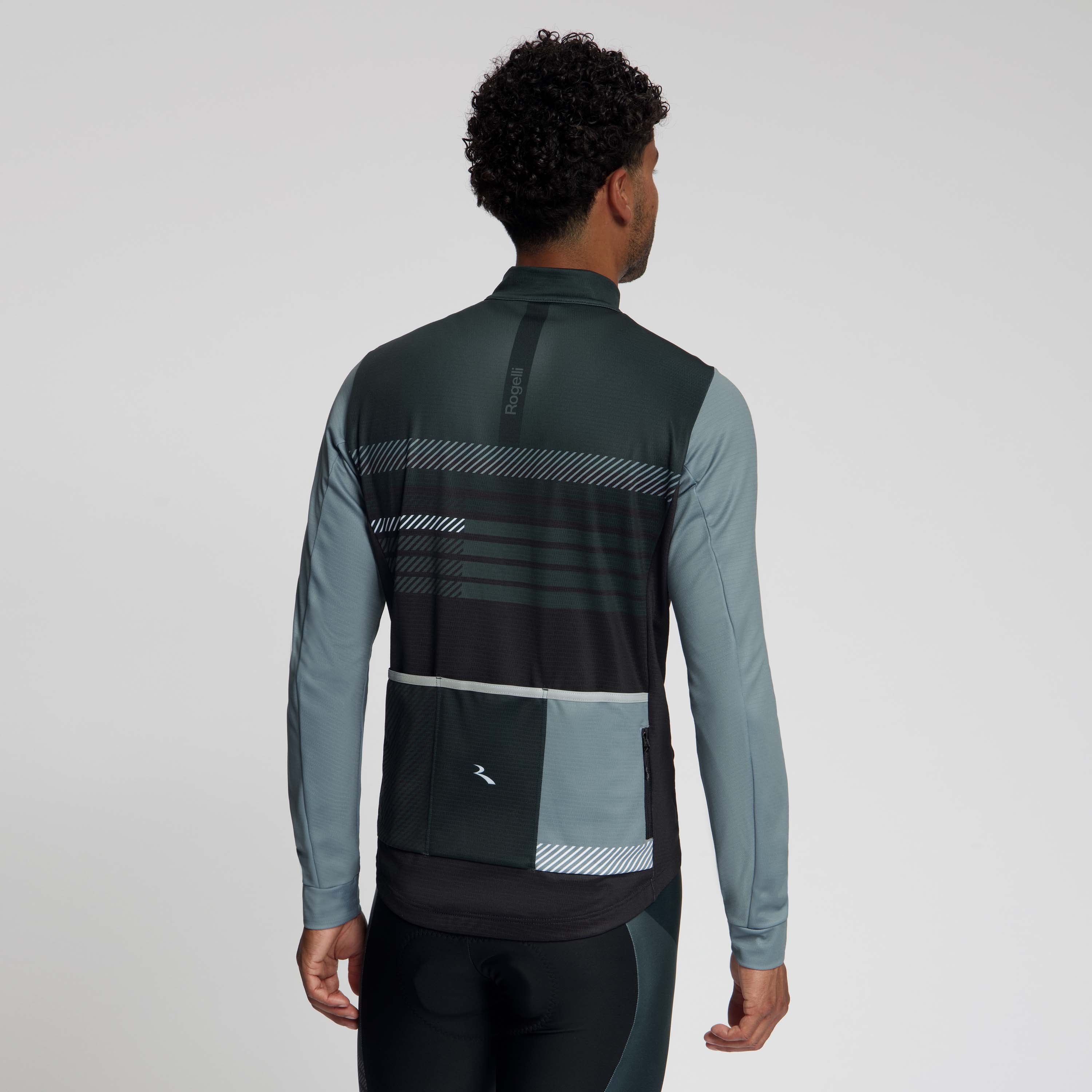 Rogelli Stryde fietsshirt L/S heren zwart/grijs/blauw gedragen achterkant.