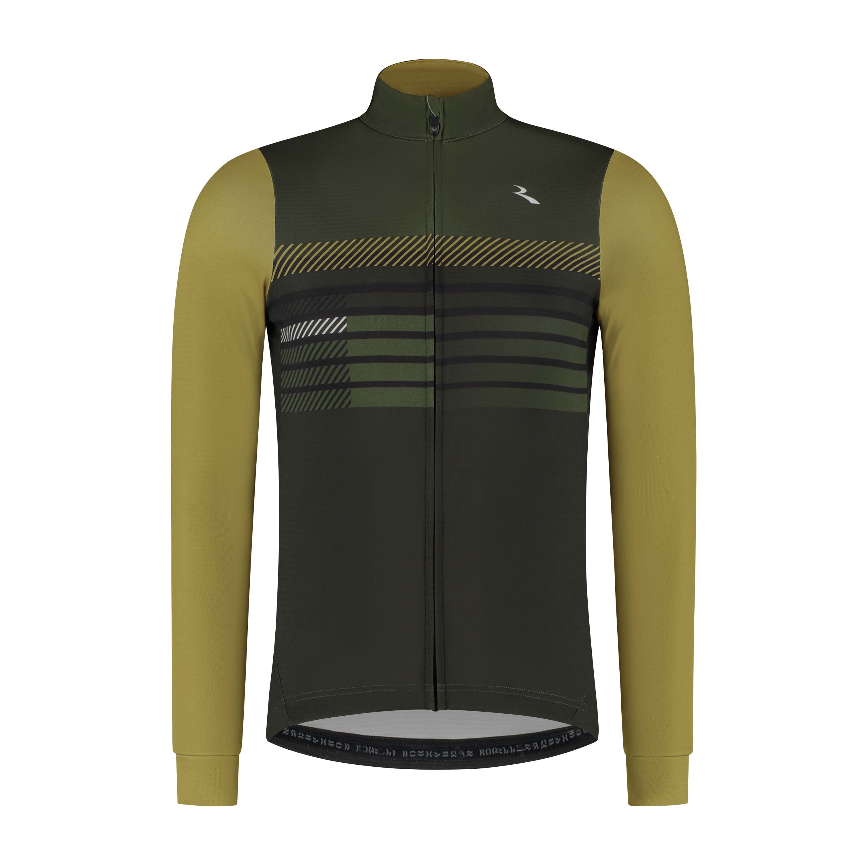 Rogelli Stryde fietsshirt L/S heren legergroen/mosterd voorkant.