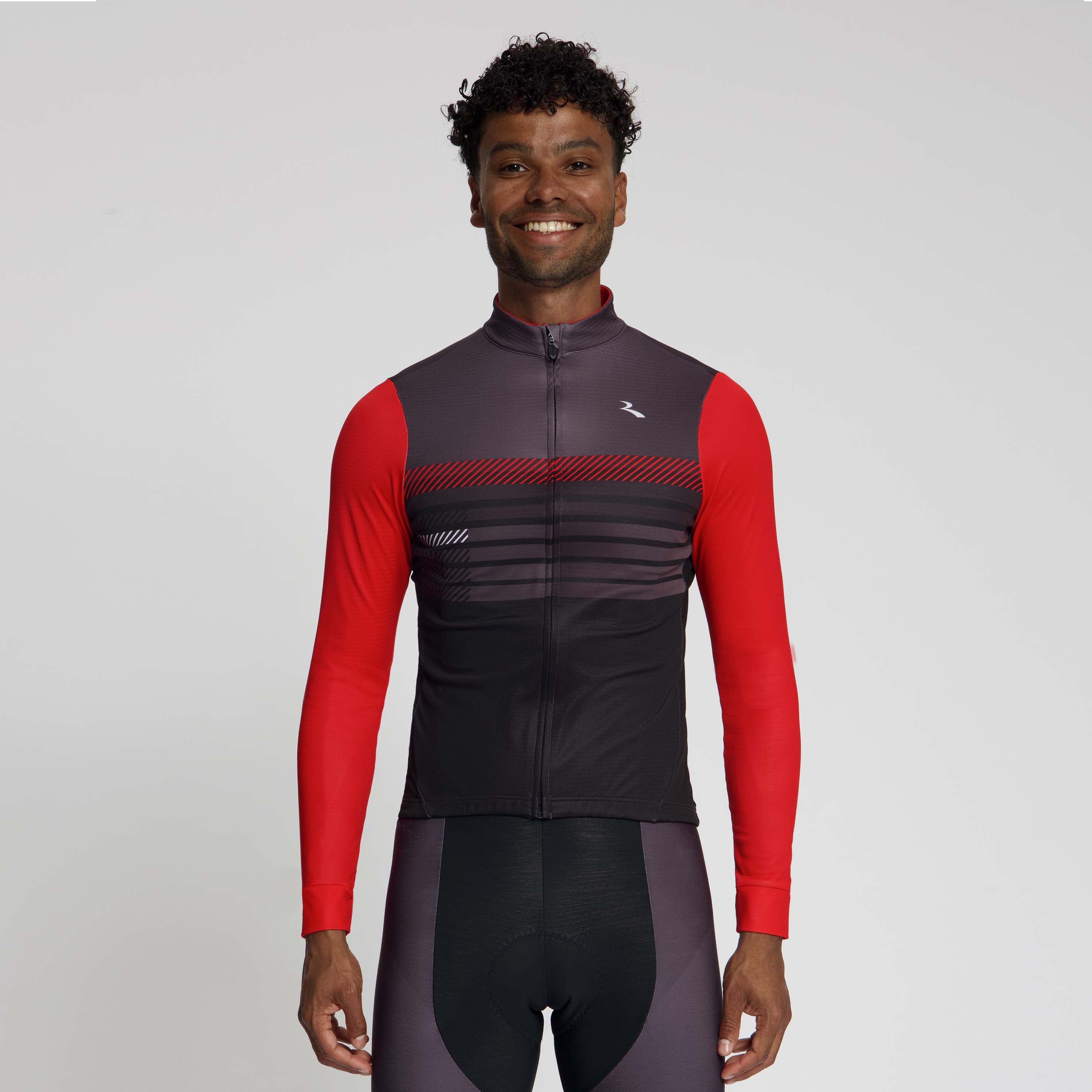 Rogelli Stryde fietsshirt L/S heren zwart/grijs/rood gedragen voorkant.