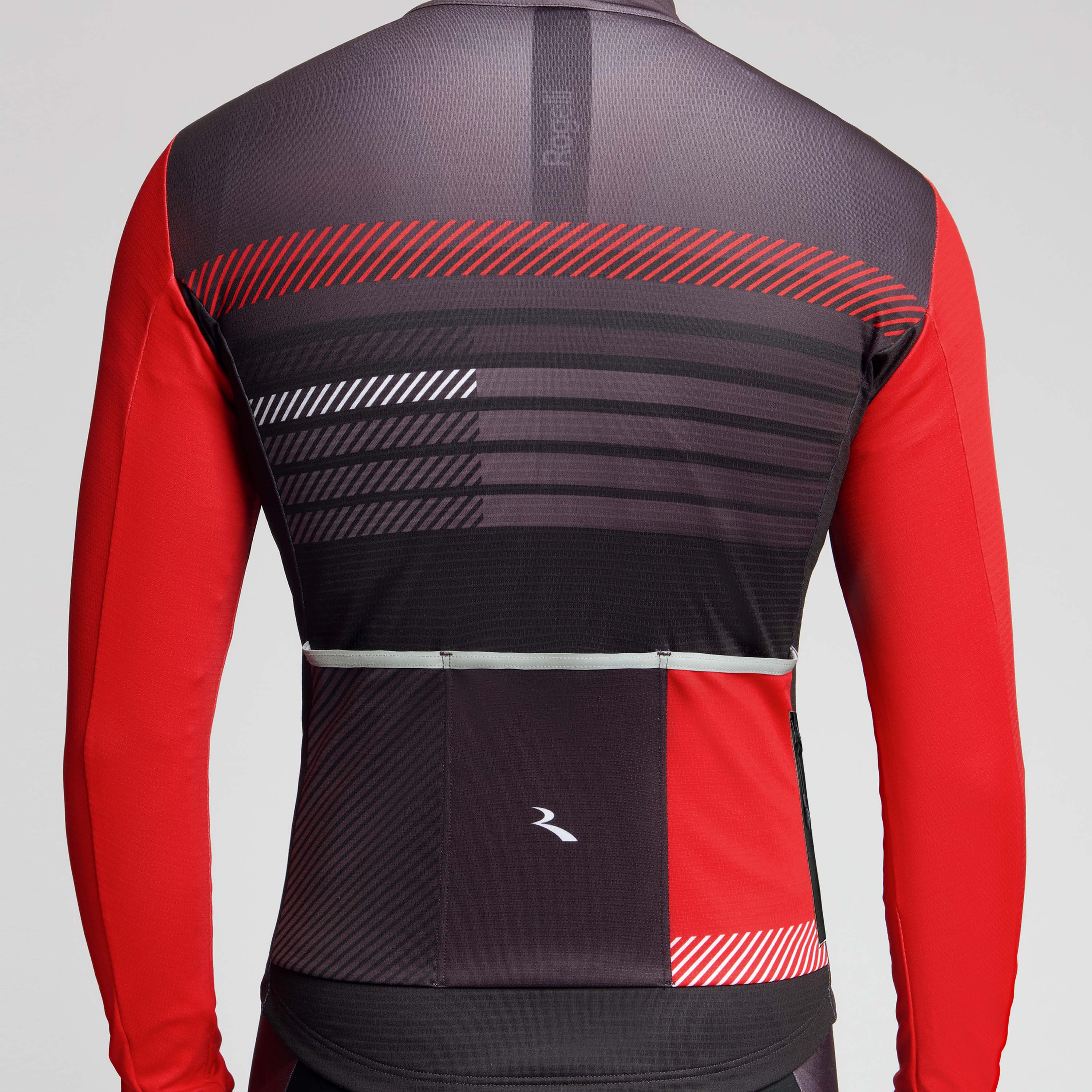 Detail van Rogelli Stryde fietsshirt L/S heren zwart/grijs/rood achterkant. 