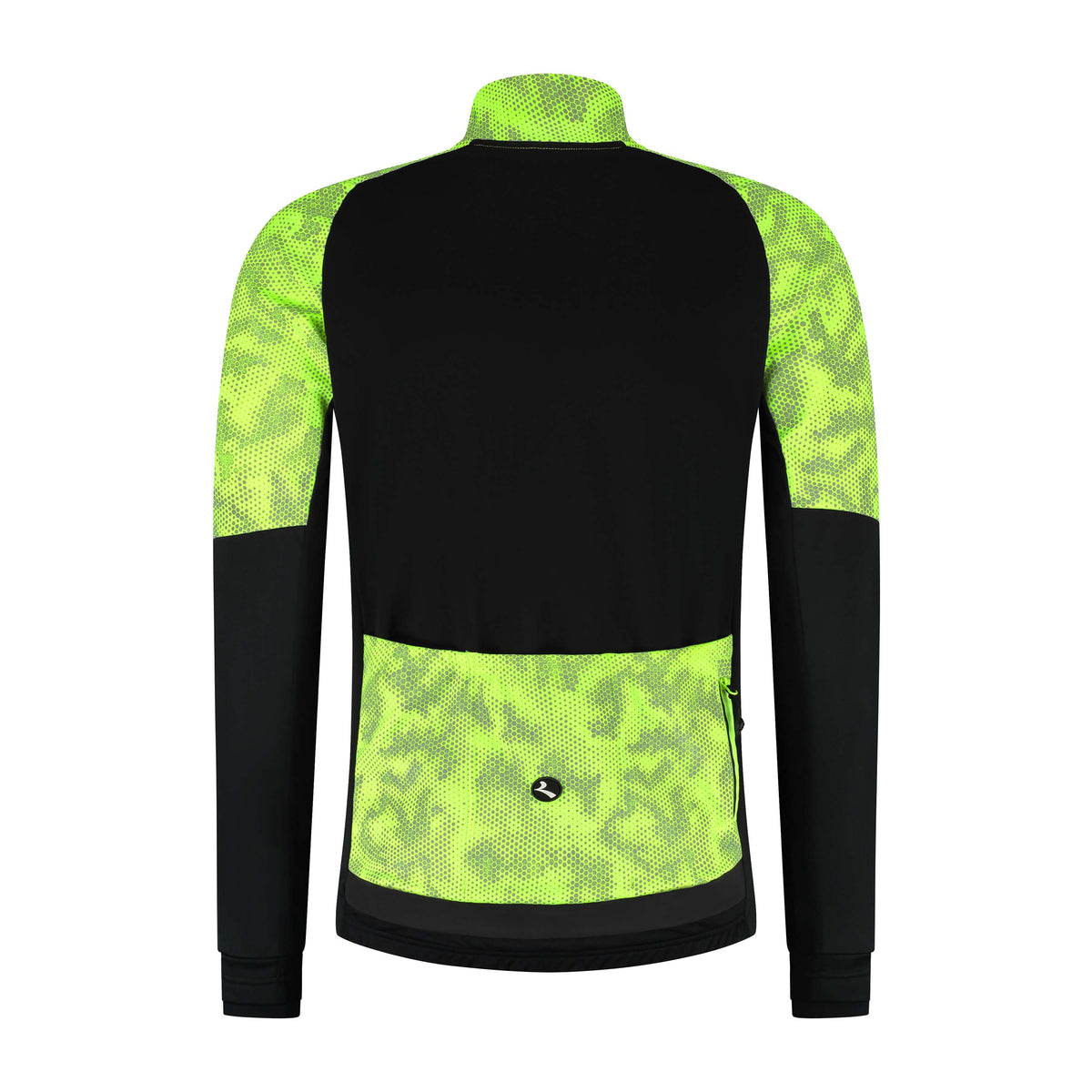 Rogelli Essential HI VIS II winter fietsjack heren fluor geel achterkant.