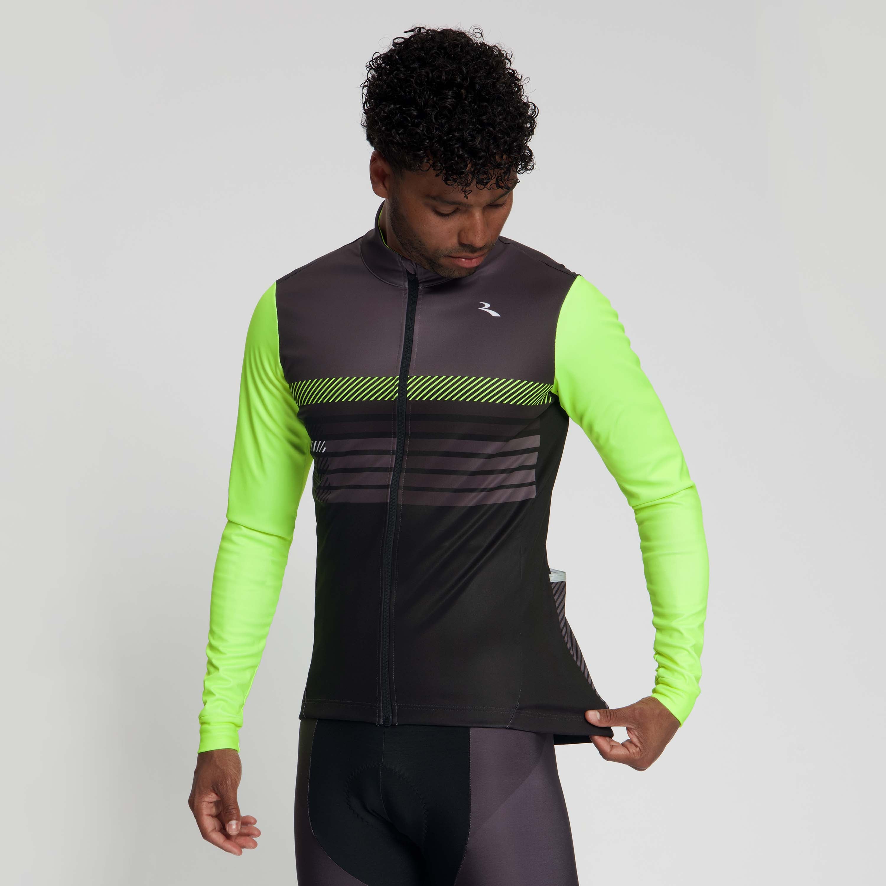 Rogelli Stryde winter fietsjack heren zwart/grijs/fluor gedragen voorkant.