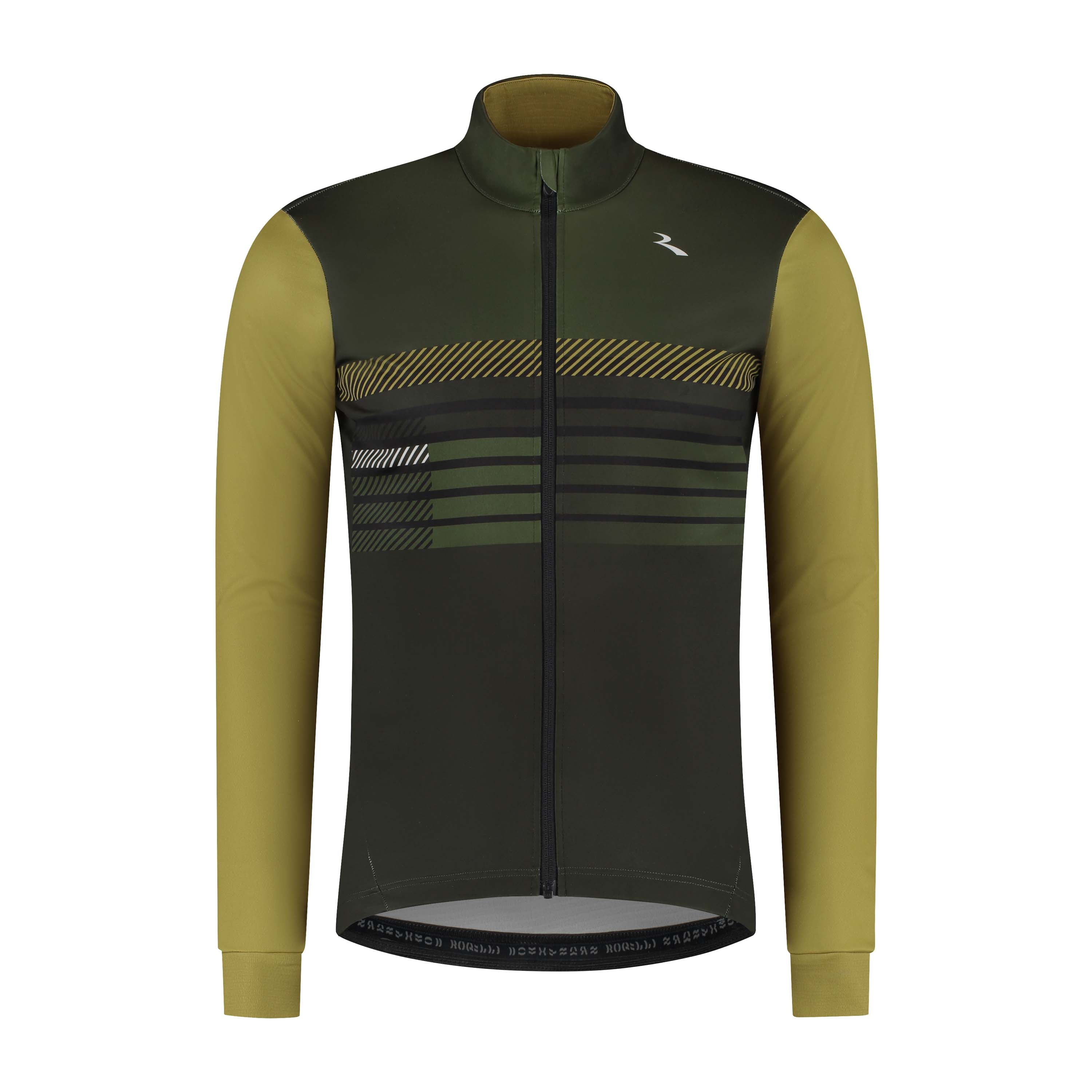 Rogelli Stryde winter fietsjack heren legergroen/mosterd voorkant.
