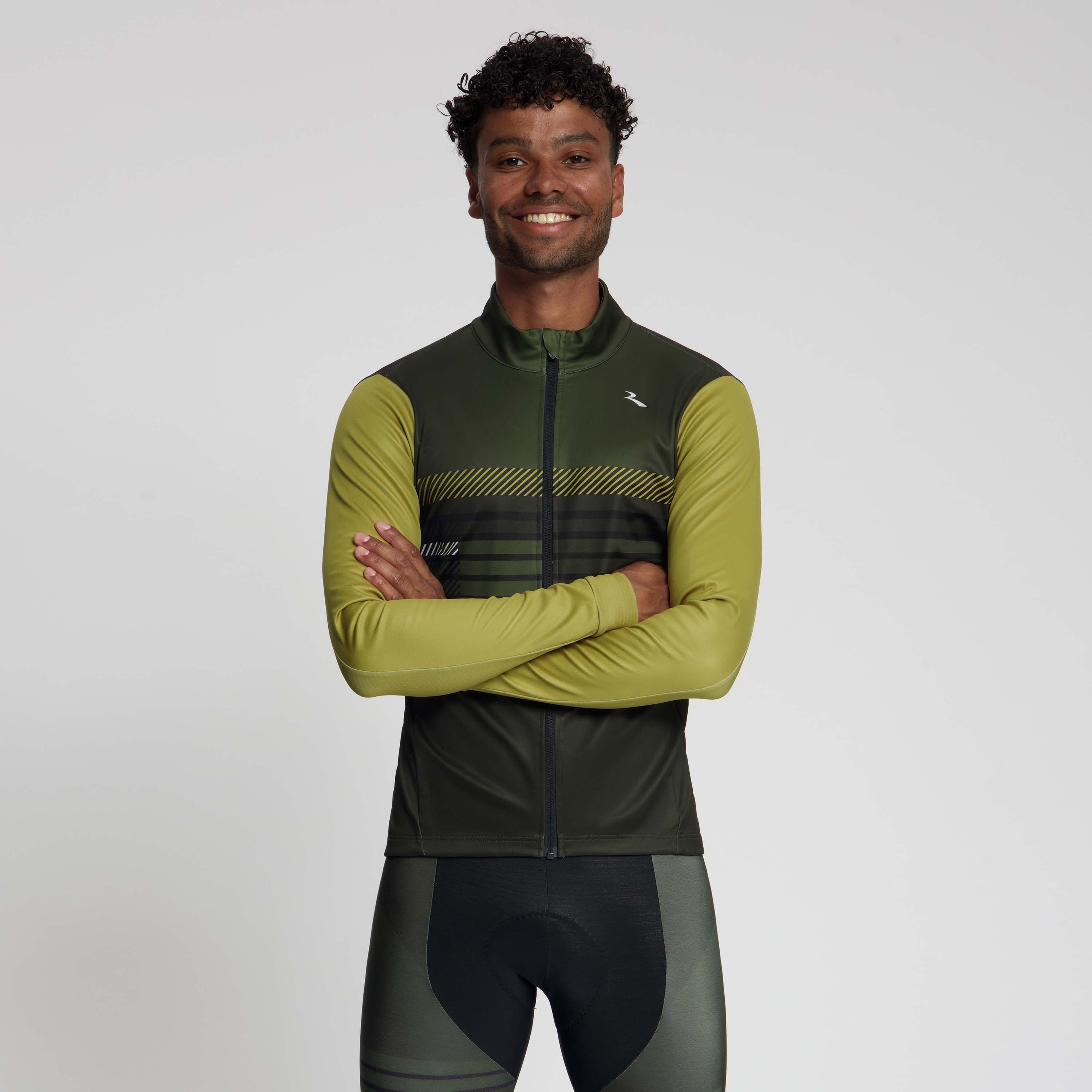 Rogelli Stryde winter fietsjack heren legergroen/mosterd gedragen voorkant.