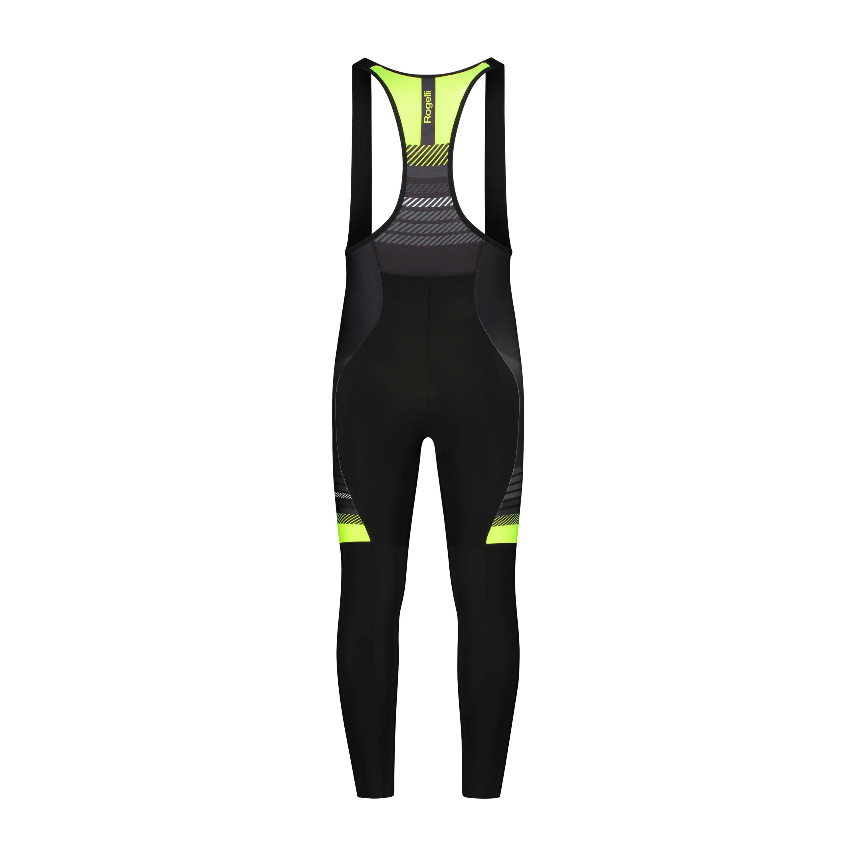 Rogelli Stryde lange fietsbroek heren zwart/grijs/fluor achterkant.
