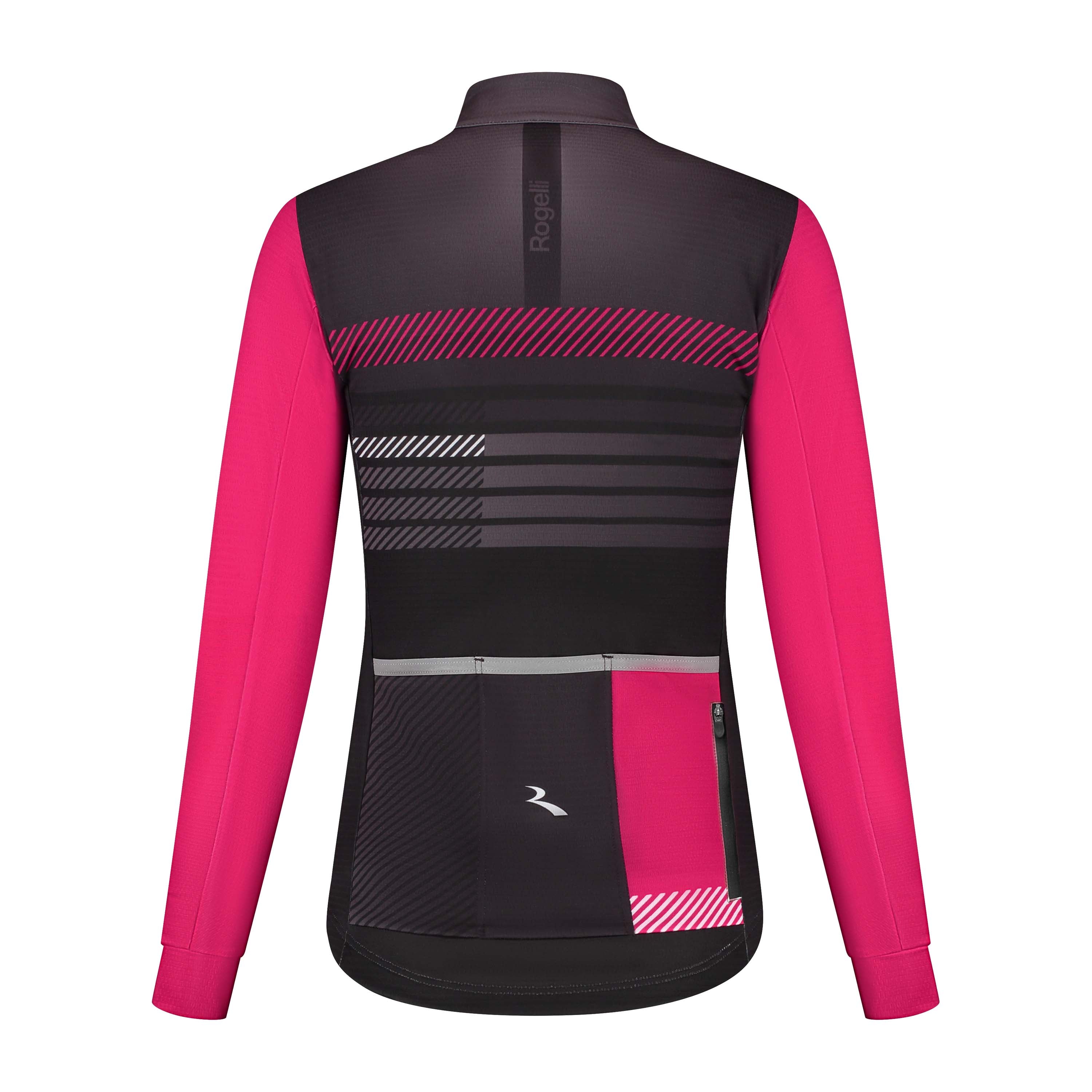 Rogelli Stryde fietsshirt L/S dames zwart/grijs/roze achterkant.