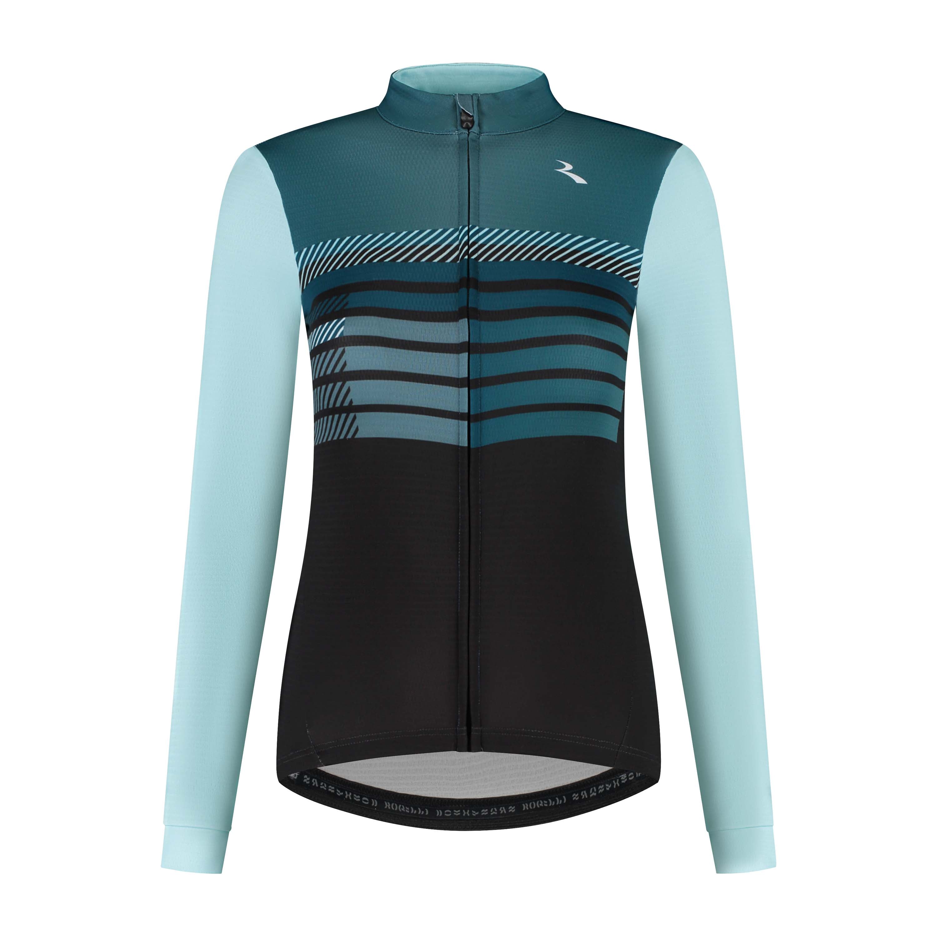 Rogelli Stryde fietsshirt L/S dames blauw/lichtblauw voorkant.