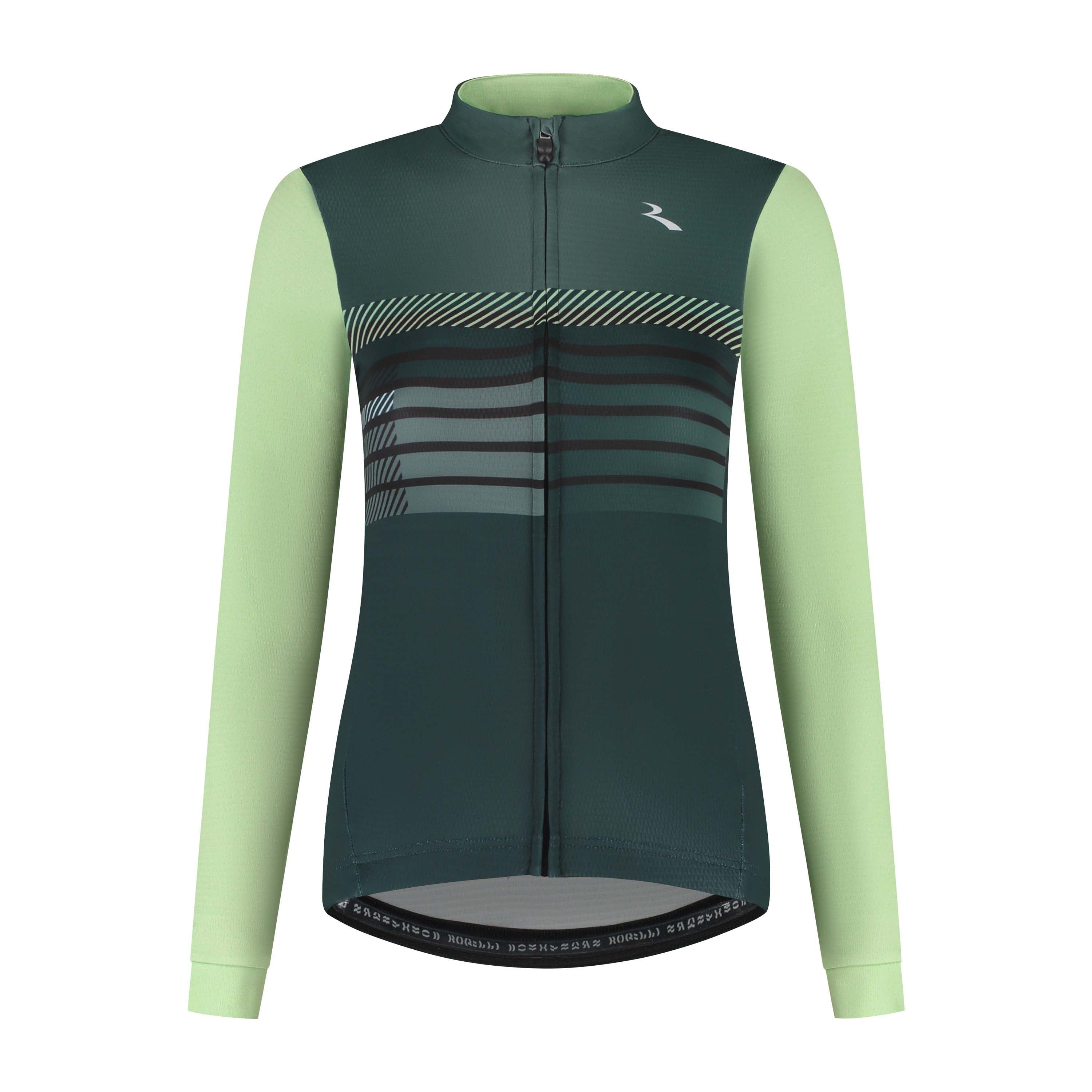 Rogelli Stryde fietsshirt L/S dames pine/limoen voorkant.