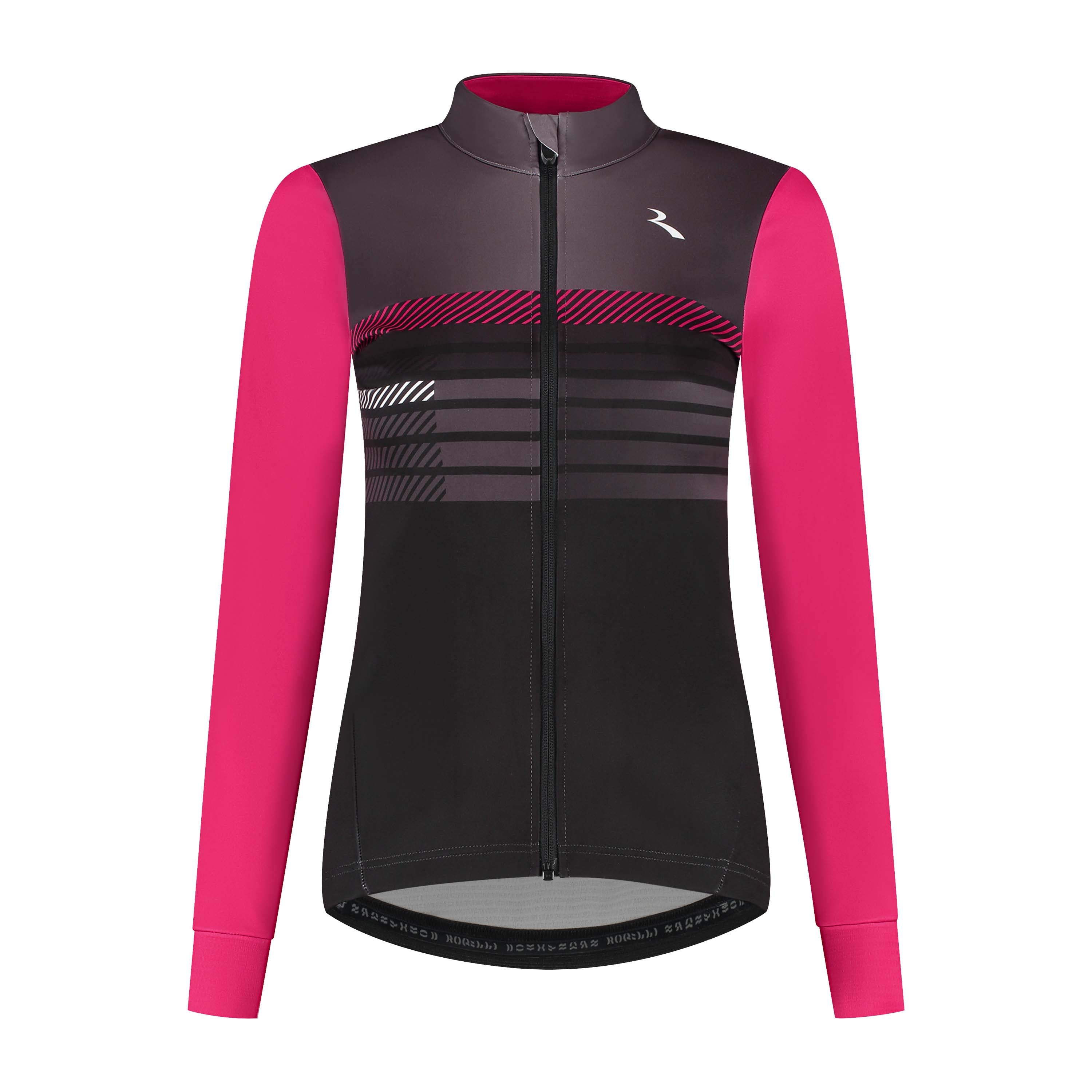 Rogelli Stryde winter fietsjack dames zwart/grijs/roze voorkant.