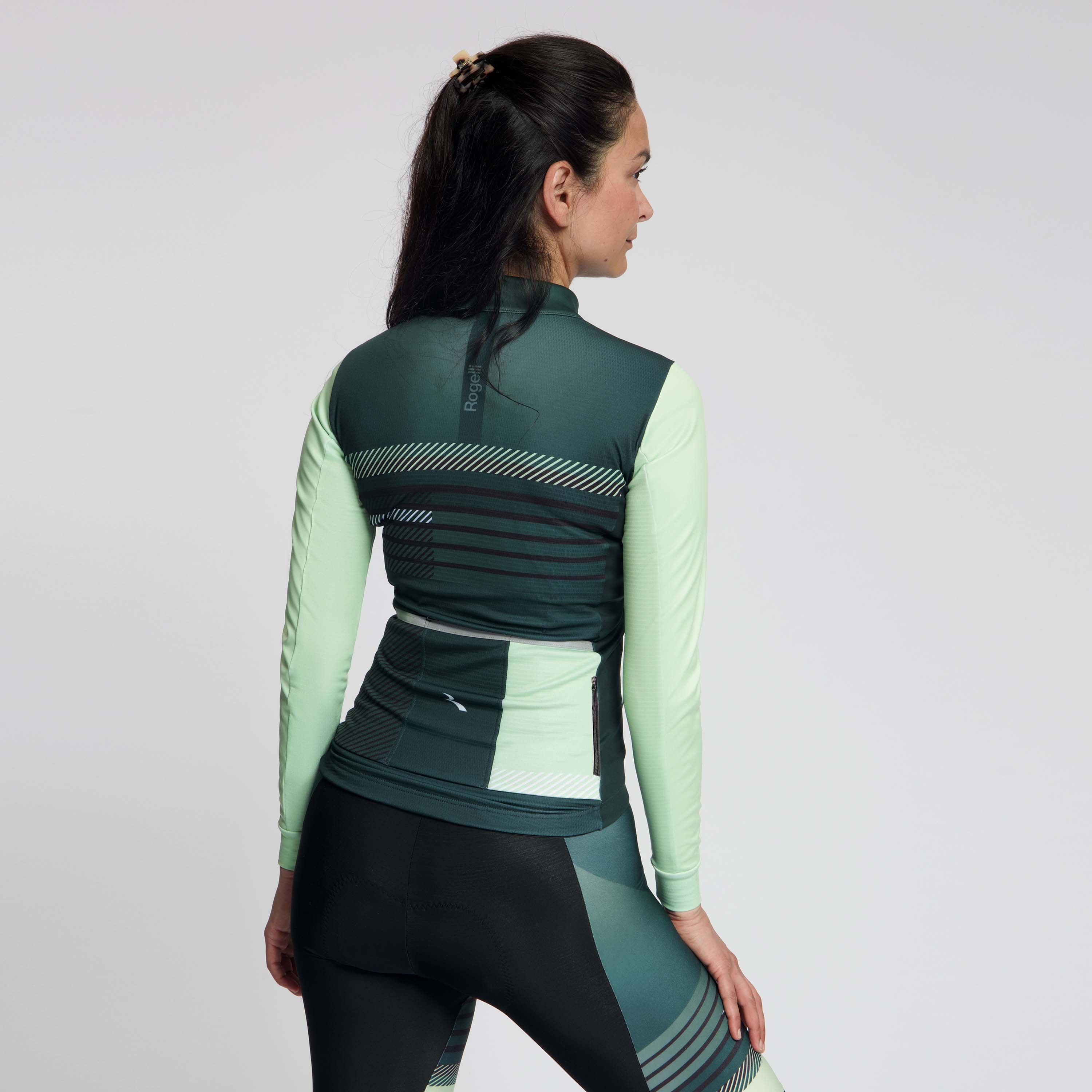 Rogelli Stryde winter fietsjack dames pine/limoen gedragen achterkant.
